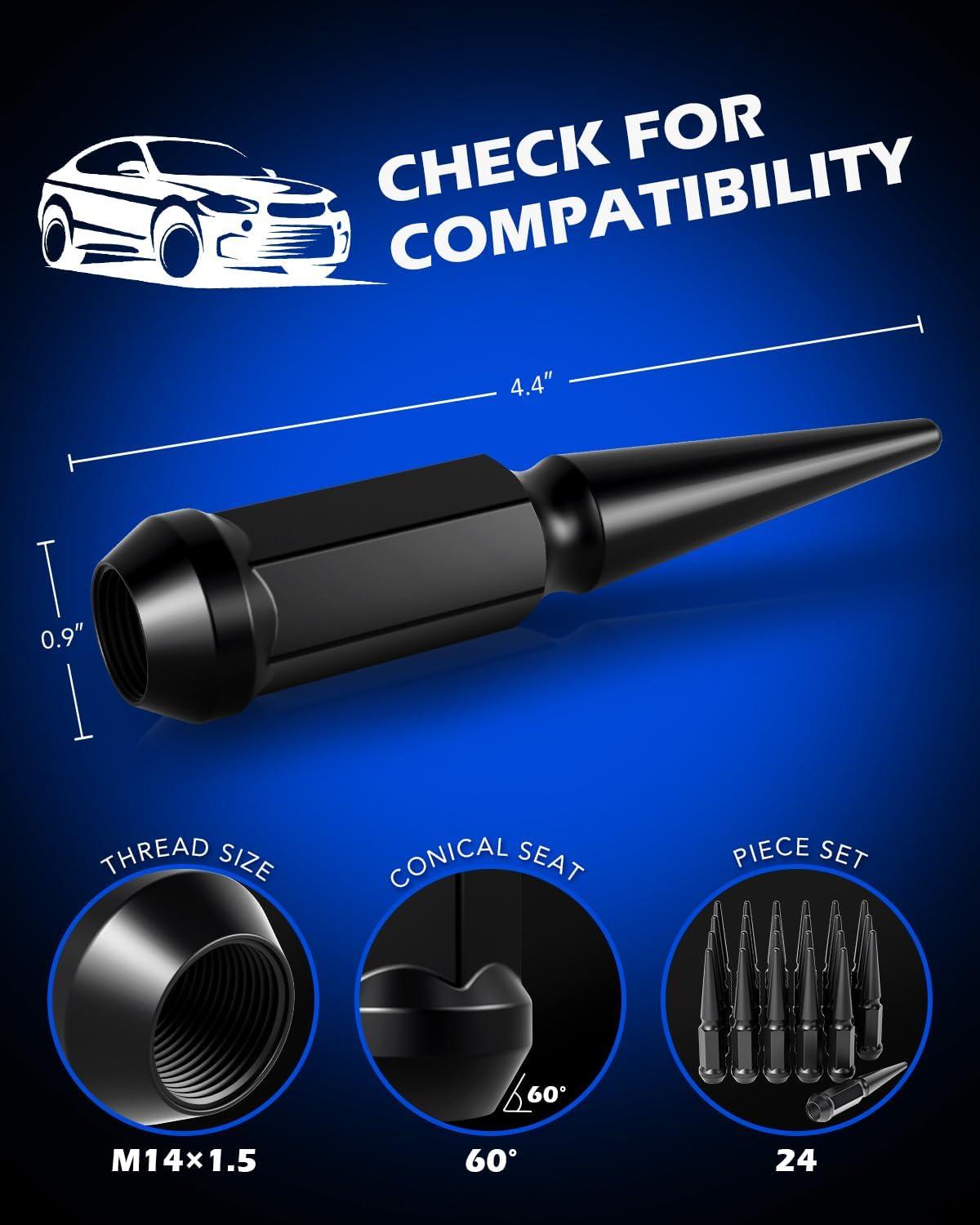 image14x15 Lug Nuts Black 32 Piece M14x15 Spike Lug Nuts Wheel Accessories Compatible with Chevy Ram Ford GMCBlack