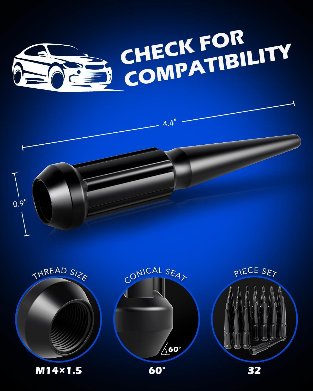 image14x15 Lug Nuts Black 32 Piece M14x15 Spike Lug Nuts Wheel Accessories Compatible with Chevy Ram Ford GMCBlack