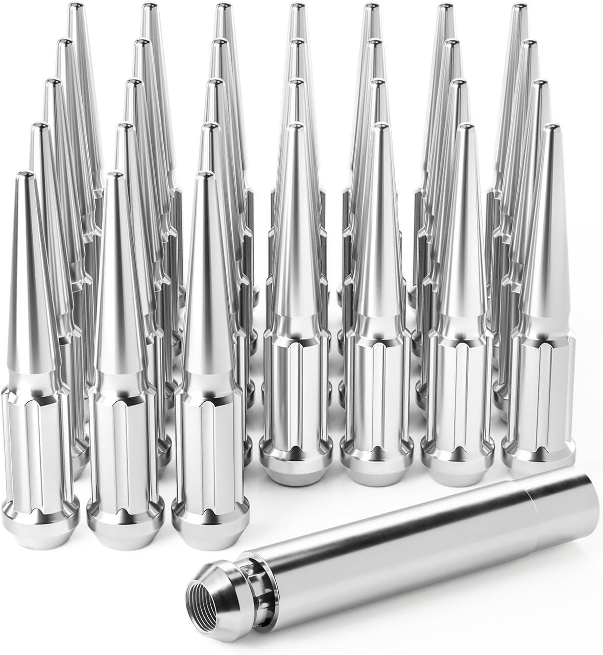 image14x15 Lug Nuts Black 32 Piece M14x15 Spike Lug Nuts Wheel Accessories Compatible with Chevy Ram Ford GMCSilver