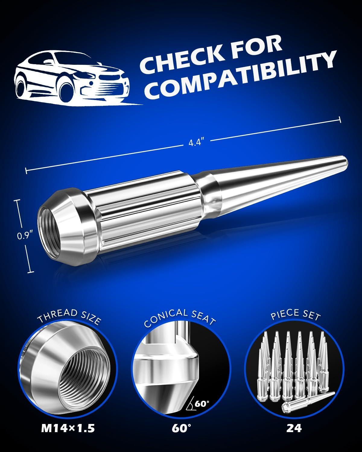 image14x15 Lug Nuts Black 32 Piece M14x15 Spike Lug Nuts Wheel Accessories Compatible with Chevy Ram Ford GMCSilver
