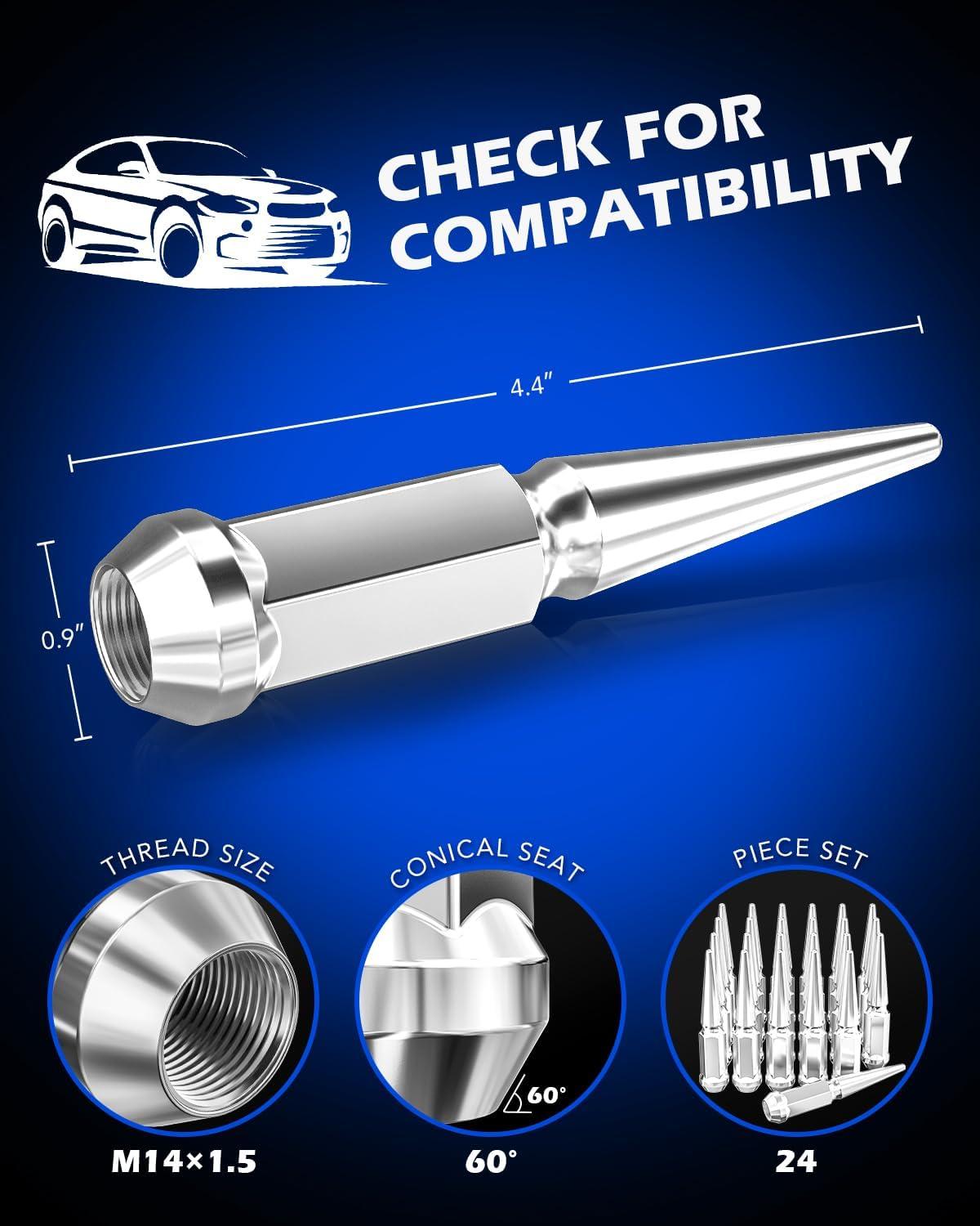 image14x15 Lug Nuts Black 32 Piece M14x15 Spike Lug Nuts Wheel Accessories Compatible with Chevy Ram Ford GMCSilver
