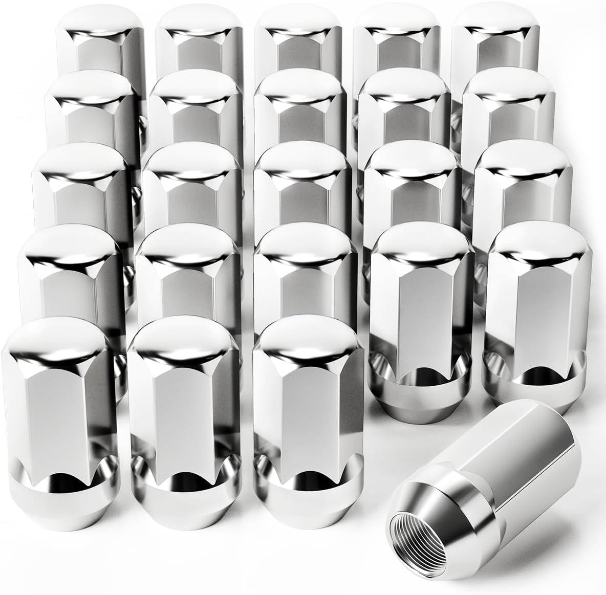 imageM14x15 Spline Lug Nuts with Cone Seat Chrome Plated Wheel Lug Nuts Compatible with Chevrolet Silverado Suburban 1500 Ford Expedition F150 Ram 1500ampamp More Set of 24Silver
