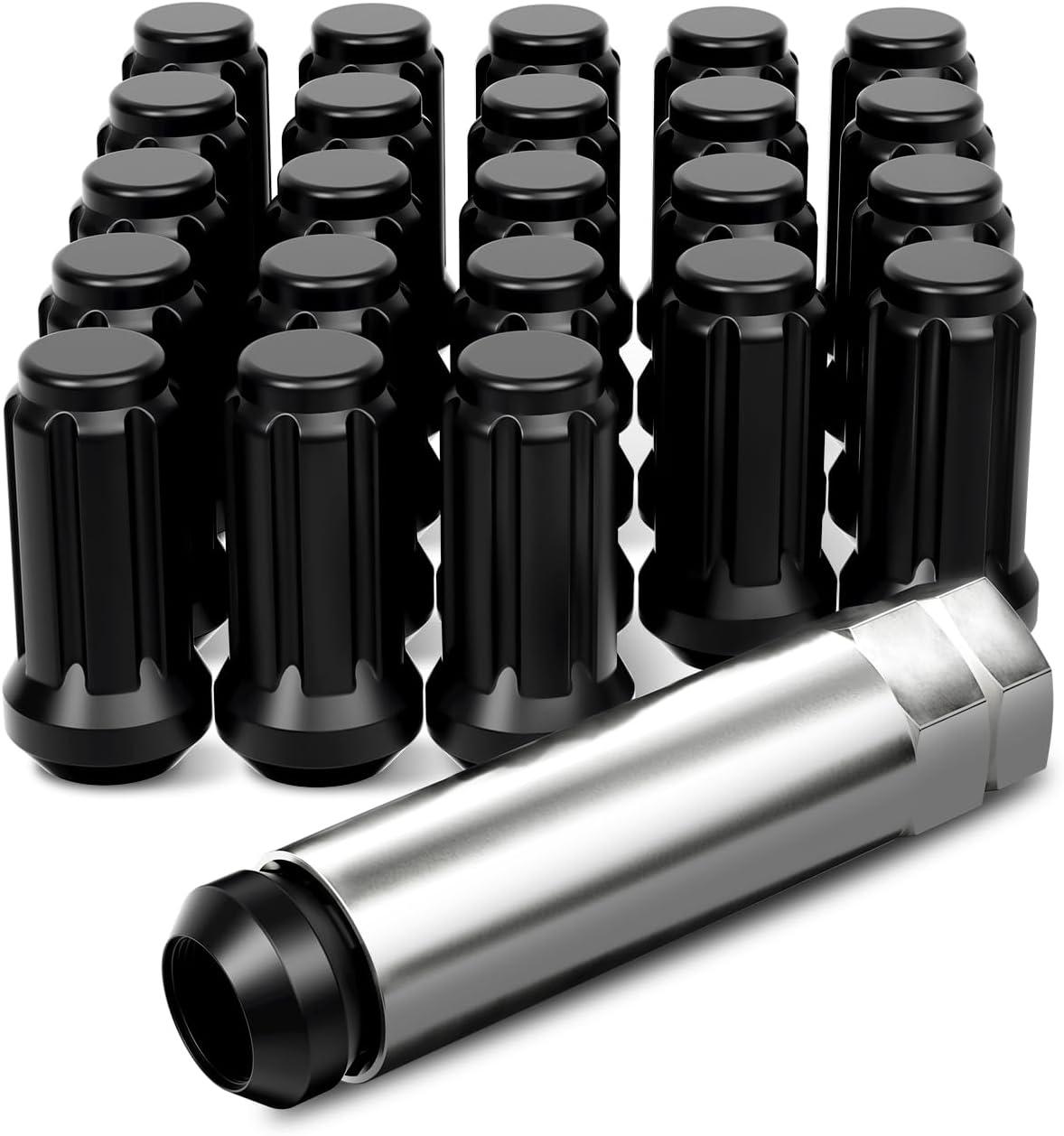imageM14x15 Spline Lug Nuts with Cone Seat Chrome Plated Wheel Lug Nuts Compatible with Chevrolet Silverado Suburban 1500 Ford Expedition F150 Ram 1500ampamp More Set of 24Black