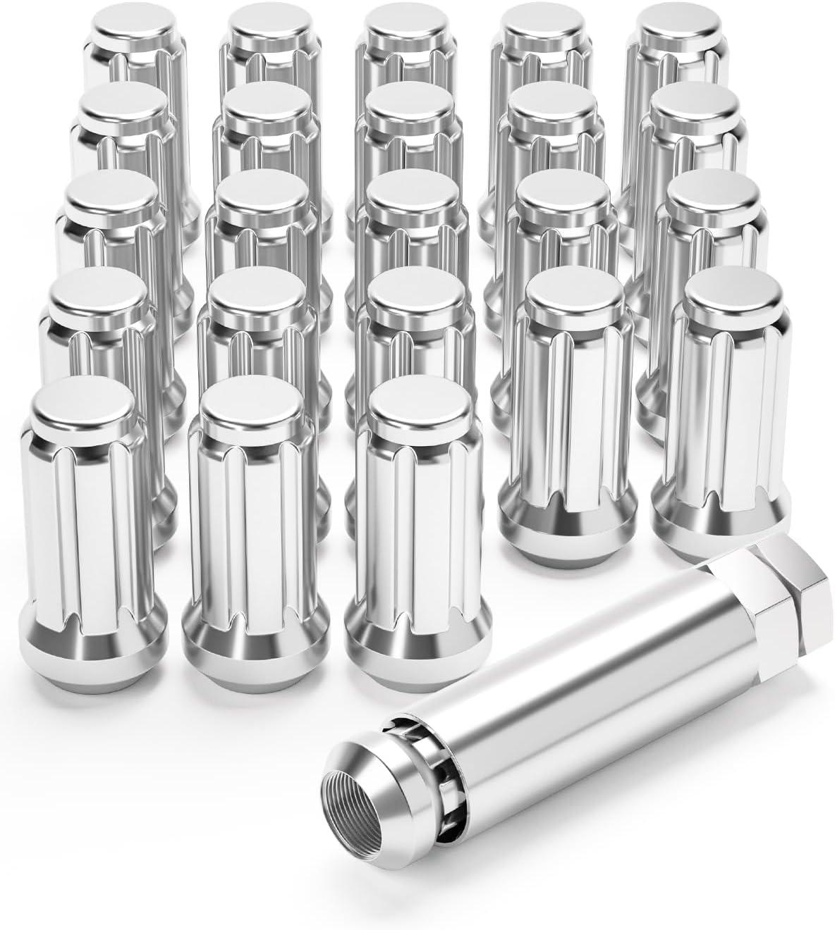 imageM14x15 Spline Lug Nuts with Cone Seat Chrome Plated Wheel Lug Nuts Compatible with Chevrolet Silverado Suburban 1500 Ford Expedition F150 Ram 1500ampamp More Set of 24Silver