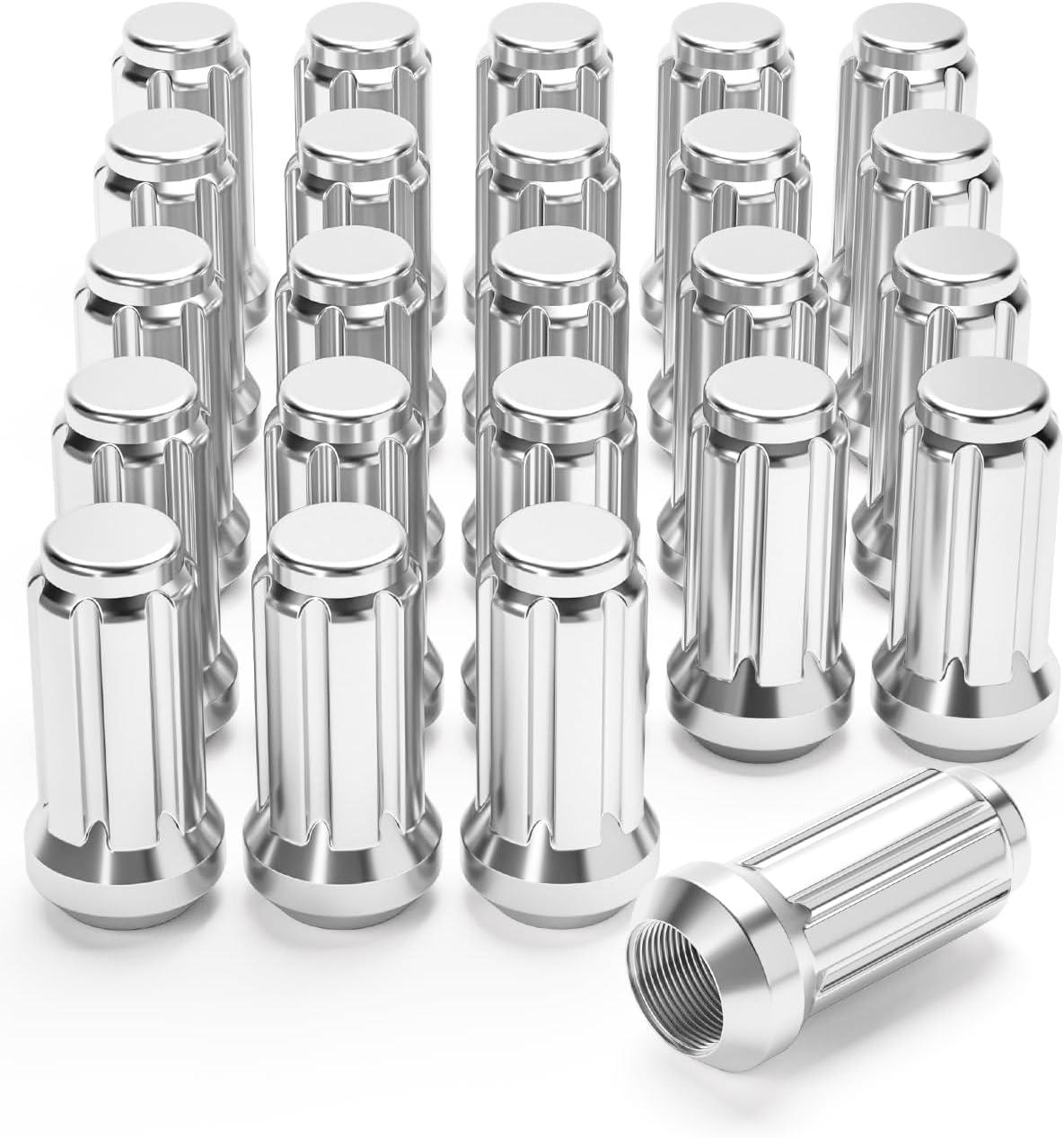 imageM14x15 Spline Lug Nuts with Cone Seat Chrome Plated Wheel Lug Nuts Compatible with Chevrolet Silverado Suburban 1500 Ford Expedition F150 Ram 1500ampamp More Set of 24Silver