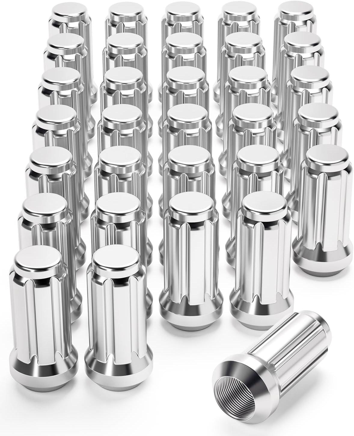 imageM14x15 Spline Lug Nuts with Cone Seat Chrome Plated Wheel Lug Nuts Compatible with Chevrolet Silverado Suburban 1500 Ford Expedition F150 Ram 1500ampamp More Set of 24Silver