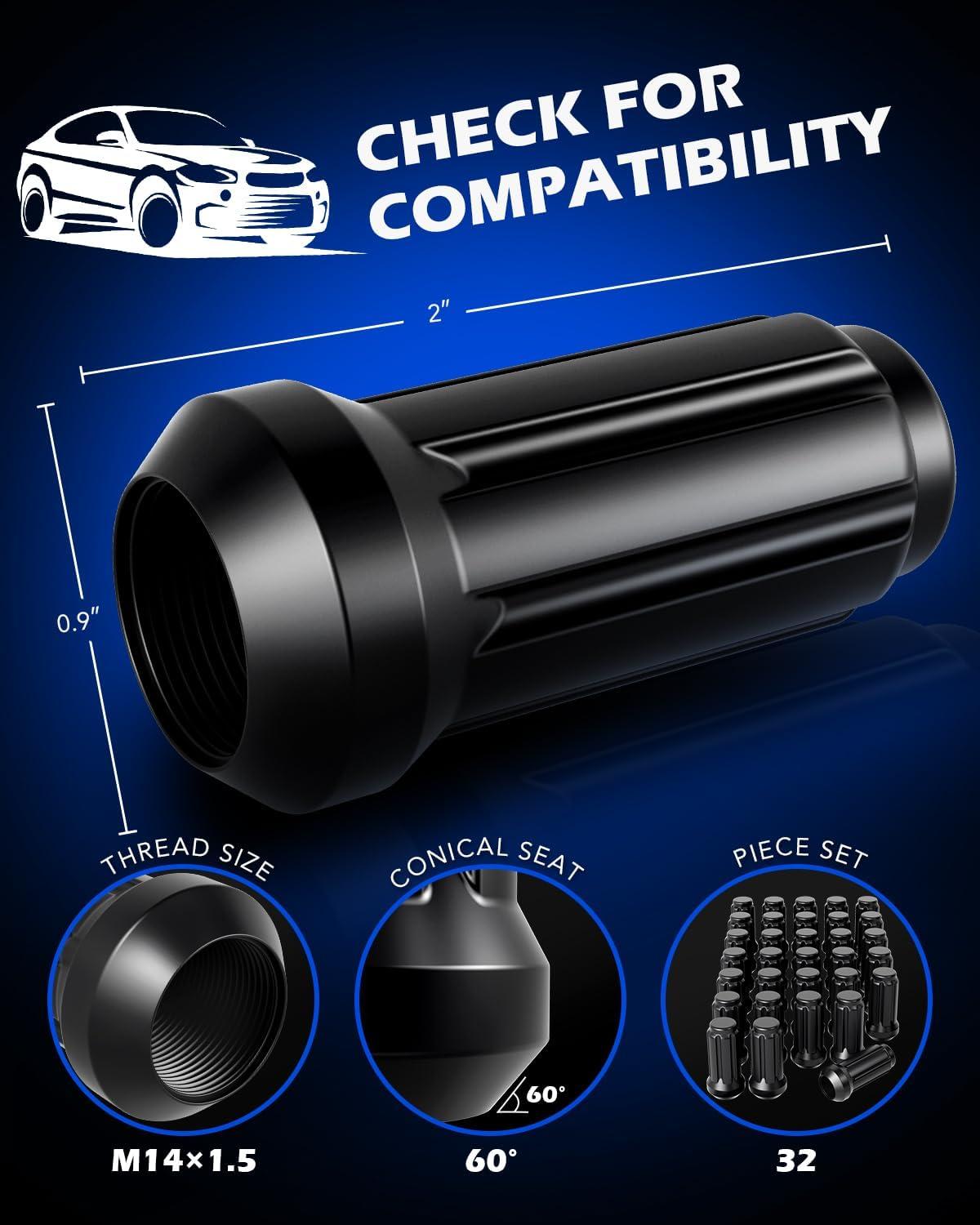 imageM14x15 Spline Lug Nuts with Cone Seat Chrome Plated Wheel Lug Nuts Compatible with Chevrolet Silverado Suburban 1500 Ford Expedition F150 Ram 1500ampamp More Set of 24Black