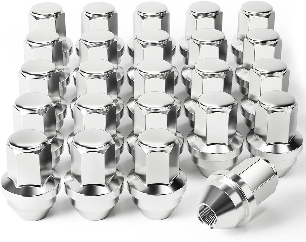 imageM14x15 Spline Lug Nuts with Cone Seat Chrome Plated Wheel Lug Nuts Compatible with Chevrolet Silverado Suburban 1500 Ford Expedition F150 Ram 1500ampamp More Set of 24Silver