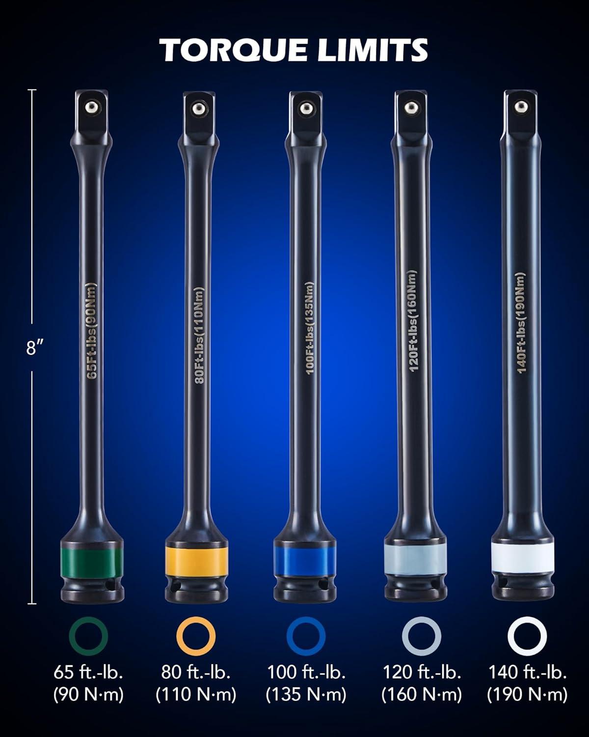 imageOrion Motor Tech 12 Inch Drive Torque Limiting Extension Bar 150 ftlb Black Chromoly Steel5 PCS
