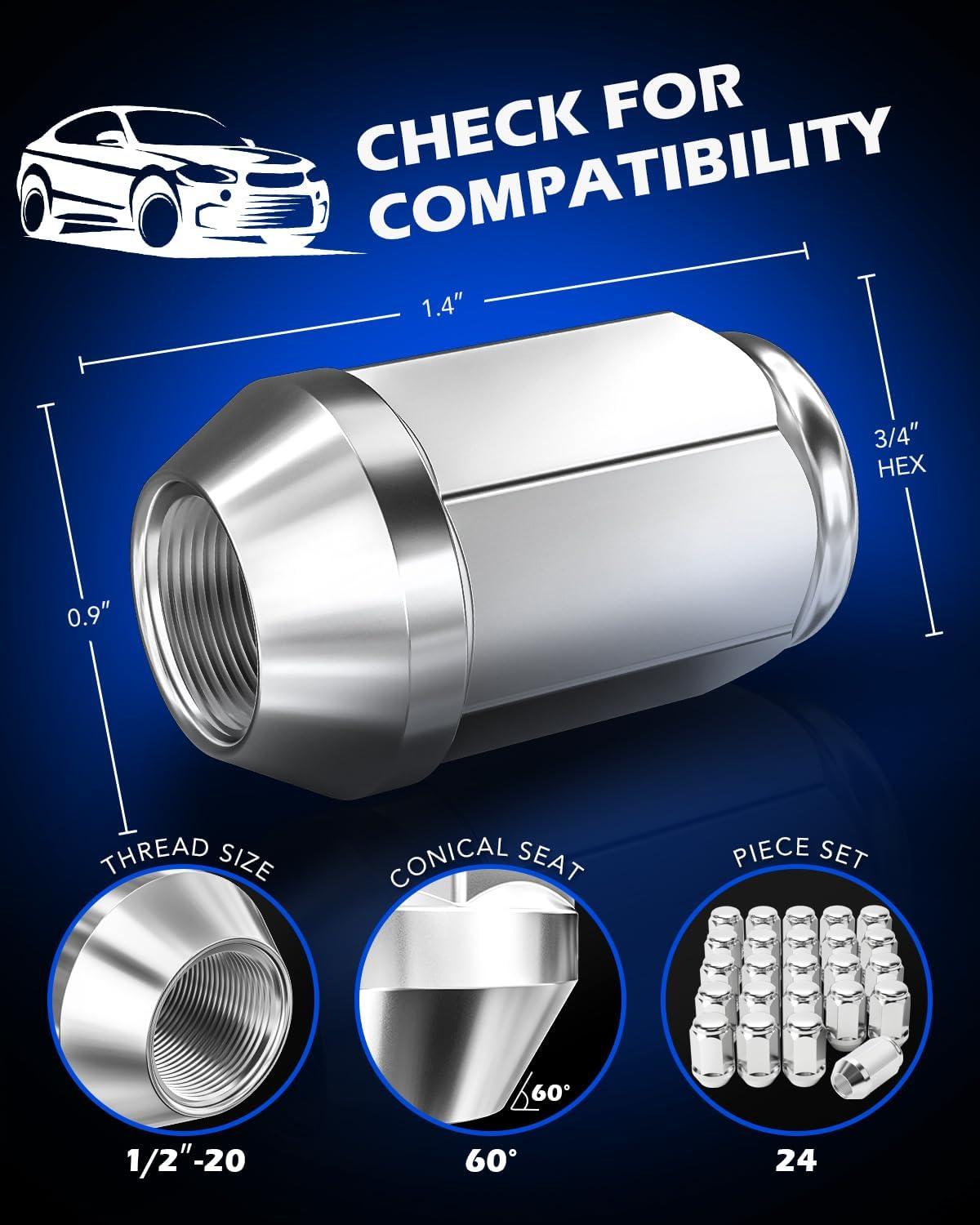 imageOrion Motor Tech 12quot20 Open End Lug Nuts 34quot 19mm Hex 084x09 in Chrome Plated Wheel Lug Nuts Compatible with Dodge Dakota Ramcharger Ford Bronco Explorer F150 Jeep Wrangler Set of 20Silver