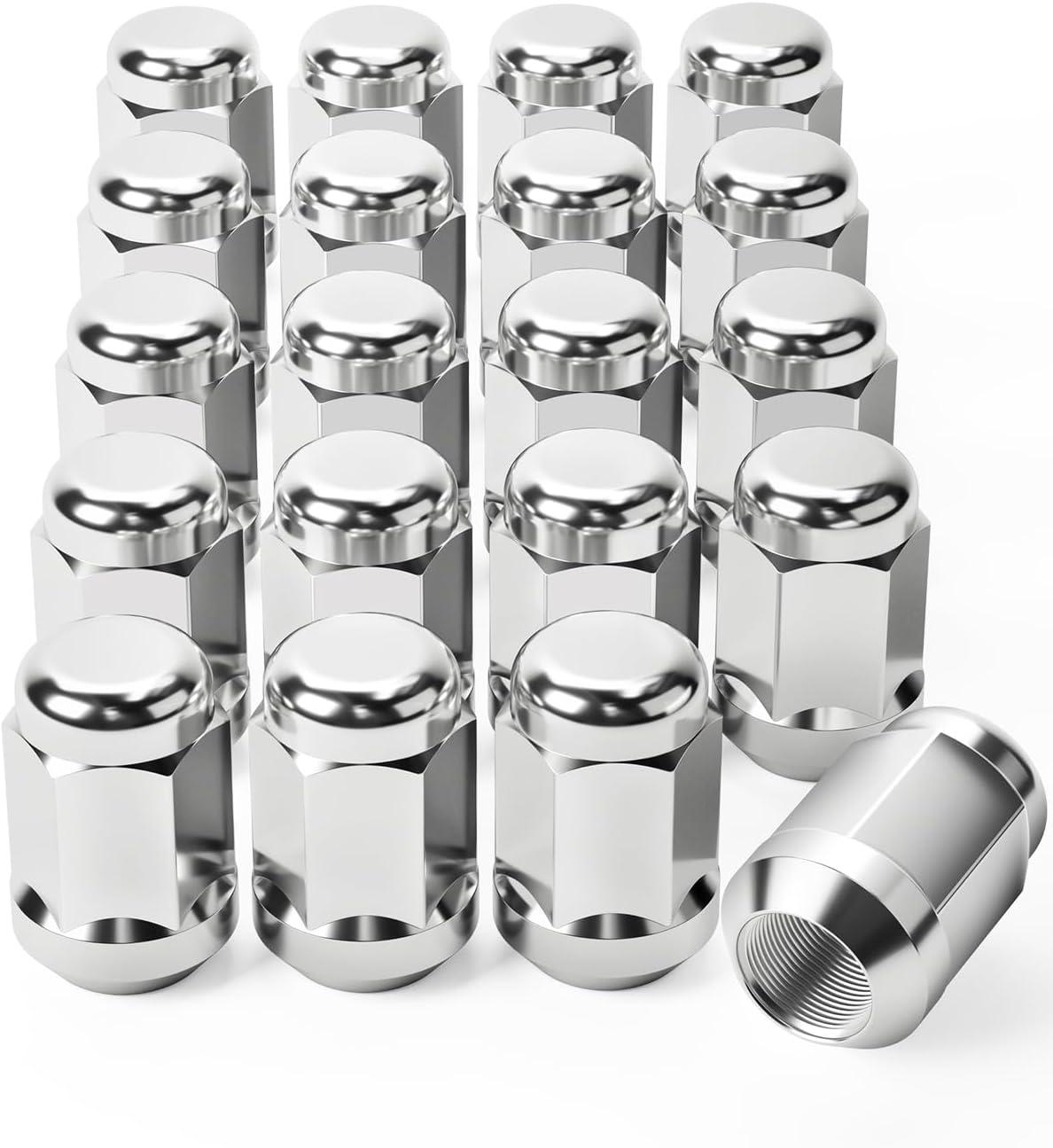 imageOrion Motor Tech 12quot20 Open End Lug Nuts 34quot 19mm Hex 084x09 in Chrome Plated Wheel Lug Nuts Compatible with Dodge Dakota Ramcharger Ford Bronco Explorer F150 Jeep Wrangler Set of 20Silver