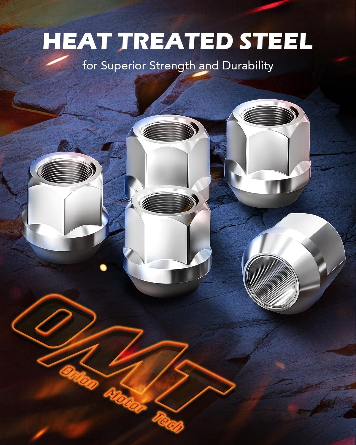 imageOrion Motor Tech 12quot20 Open End Lug Nuts 34quot 19mm Hex 084x09 in Chrome Plated Wheel Lug Nuts Compatible with Dodge Dakota Ramcharger Ford Bronco Explorer F150 Jeep Wrangler Set of 20Silver