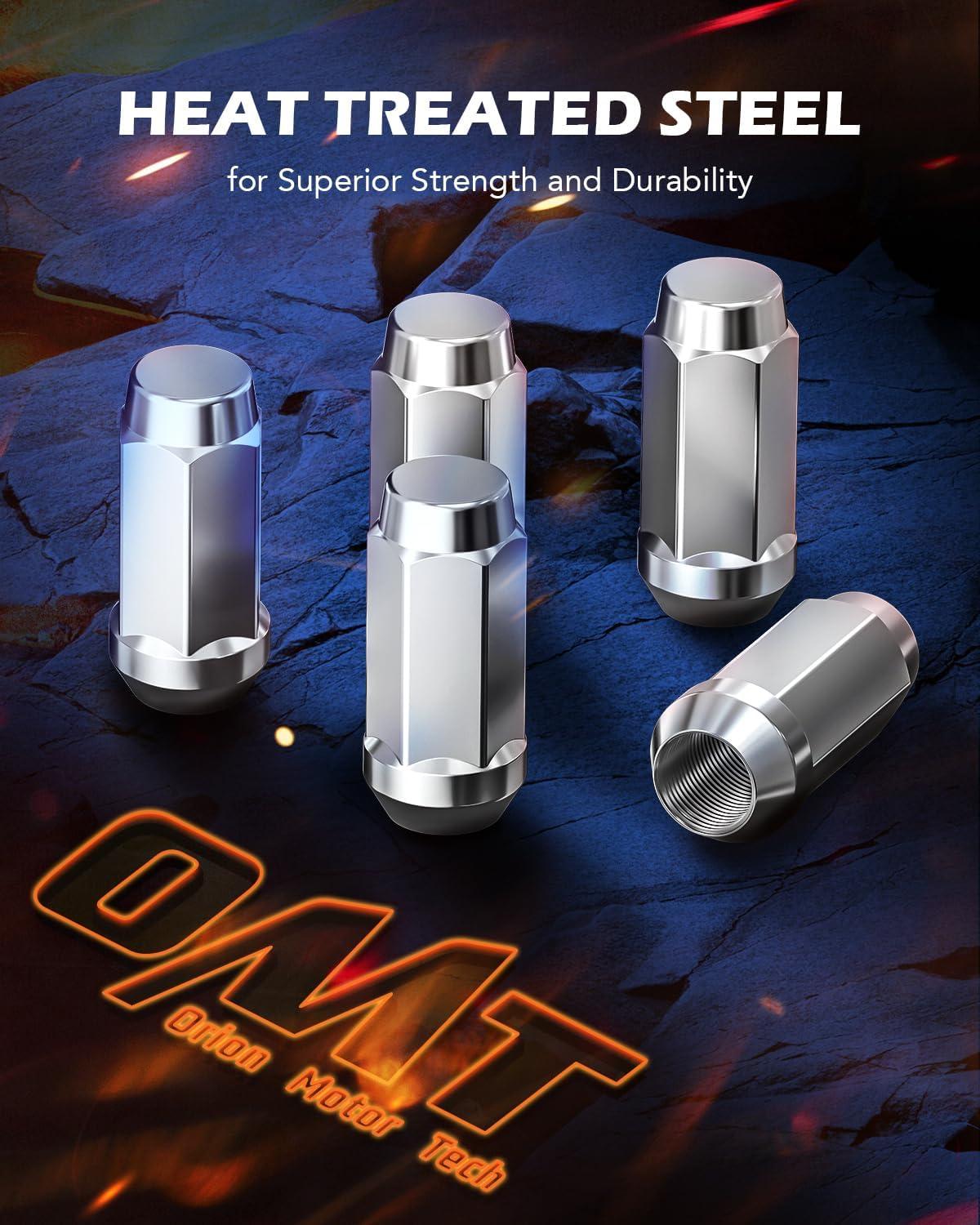 imageOrion Motor Tech 12quot20 Open End Lug Nuts 34quot 19mm Hex 084x09 in Chrome Plated Wheel Lug Nuts Compatible with Dodge Dakota Ramcharger Ford Bronco Explorer F150 Jeep Wrangler Set of 20Silver