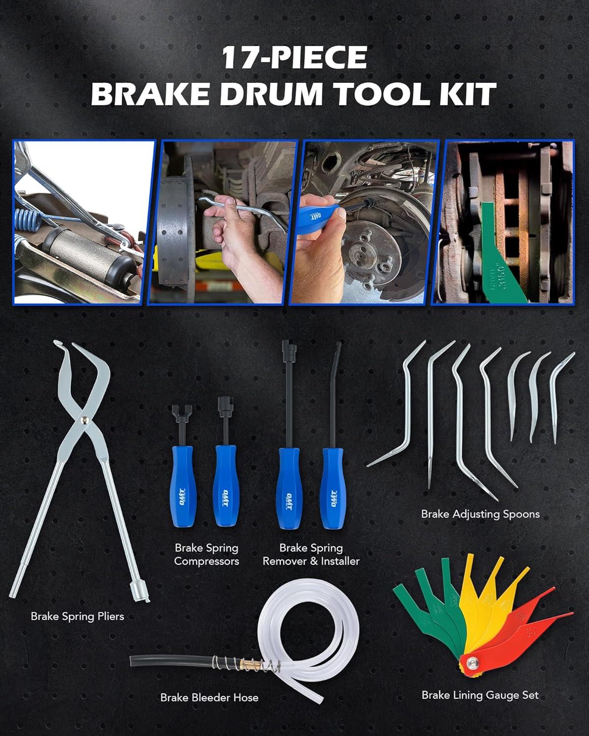 imageOrion Motor Tech 17pc Drum Brake Tool Kit Drum Brake Adjustment Tool with Brake Spring Compressors Remover Installer Pliers Adjusting Spoons ampamp Case Compatible with Chevrolet Toyota Volkswagen Mazda