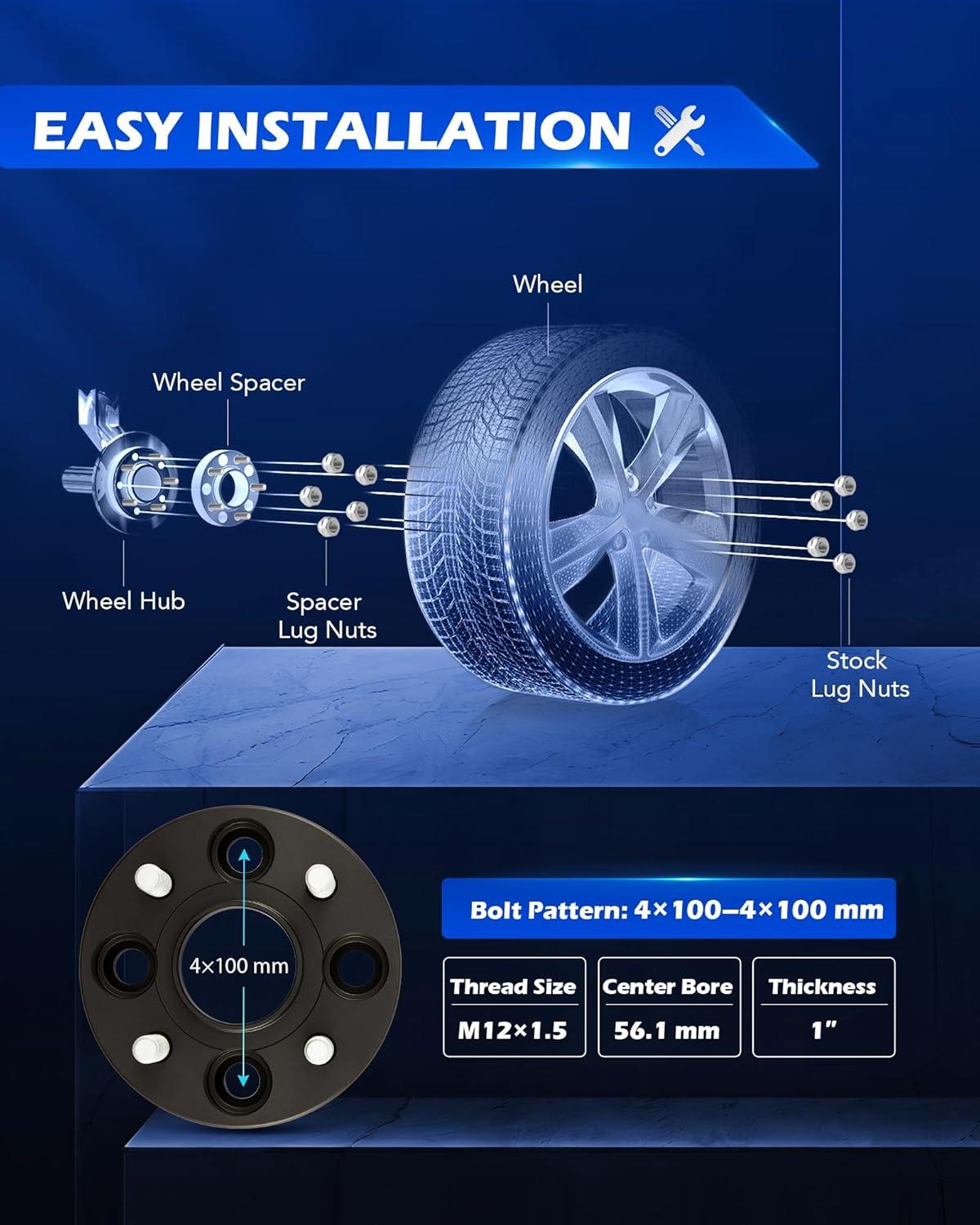 imageOrion Motor Tech 1quot25mm 4x100 Wheel Spacers Compatible with Honda Accord Civic Mini Cooper Toyota Corolla Prius 561mm Bore Hubcentric Wheel Spacer Kit with M12x15 Studs