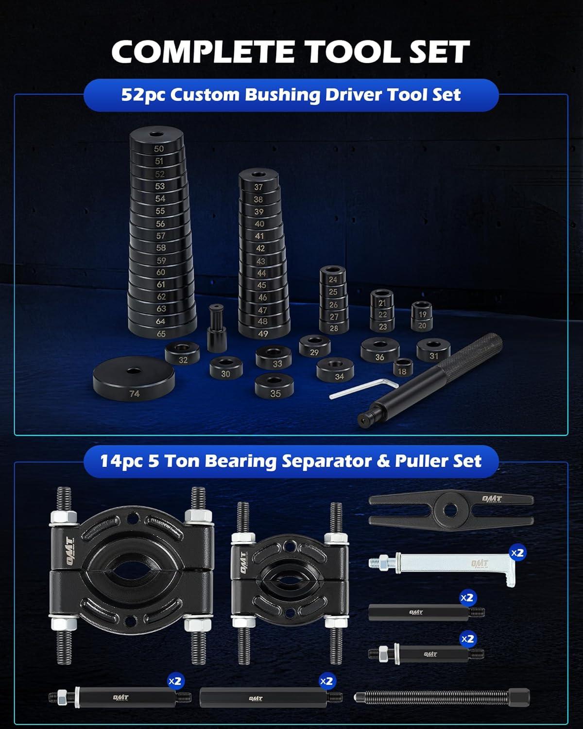 imageOrion Motor Tech 2 in 1 Bushing Driver Tool ampamp Bearing Press Kit Complete Bushing ampamp Bearing Service Kit with 2quot and 3quot Jaws 5 Ton Capacity Bearing Separator Heavy Duty Wheel Bearing Puller Tool Set