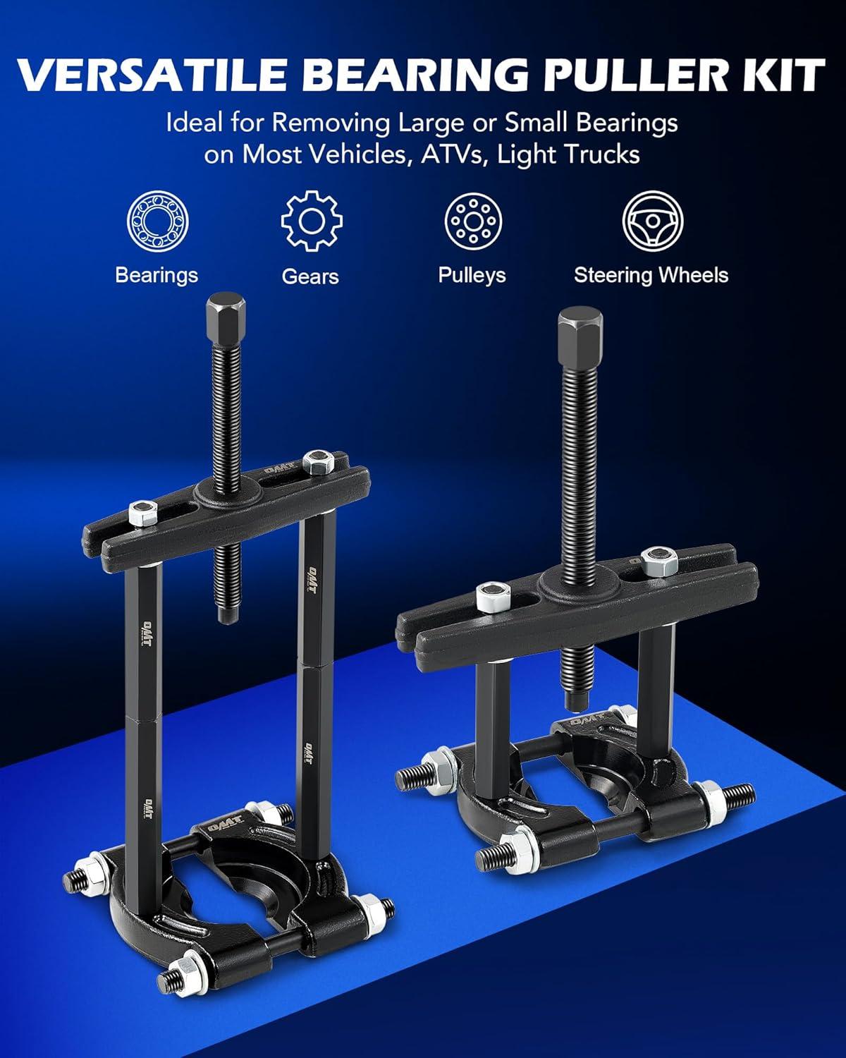 imageOrion Motor Tech 2 in 1 Bushing Driver Tool ampamp Bearing Press Kit Complete Bushing ampamp Bearing Service Kit with 2quot and 3quot Jaws 5 Ton Capacity Bearing Separator Heavy Duty Wheel Bearing Puller Tool Set