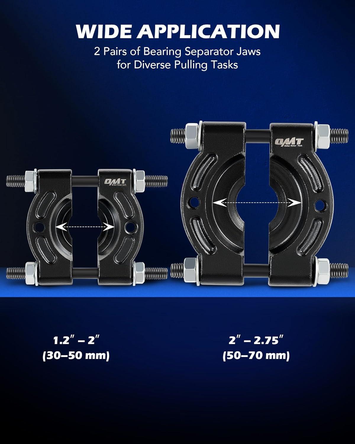 imageOrion Motor Tech 2 in 1 Bushing Driver Tool ampamp Bearing Press Kit Complete Bushing ampamp Bearing Service Kit with 2quot and 3quot Jaws 5 Ton Capacity Bearing Separator Heavy Duty Wheel Bearing Puller Tool Set