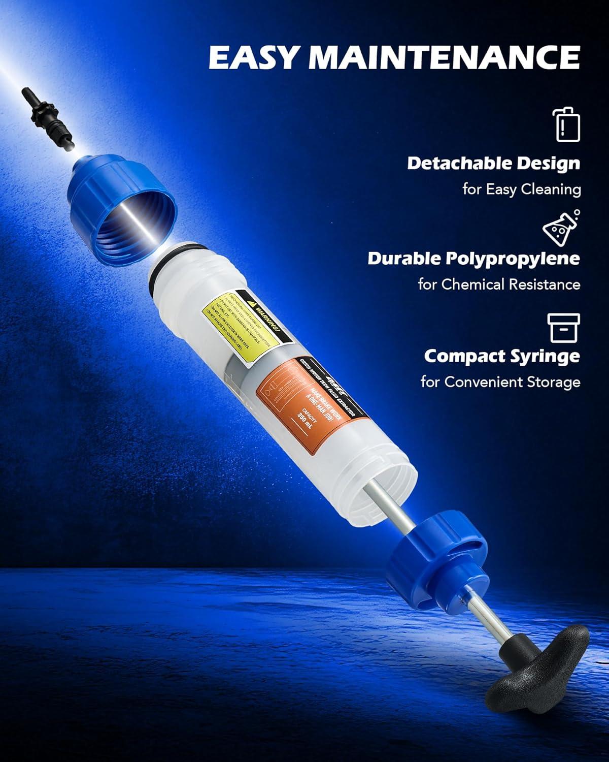 imageOrion Motor Tech 200mL Manual Fluid Extractor and Filler Syringe Style Pump for Power Steering Transmission Gear Oil ampamp Brake Fluid Changes Hand Vacuum Pump for ATV Boat Automotive Fluid Extractionblue