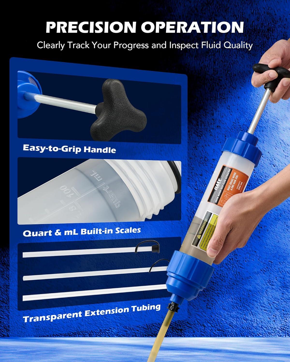 imageOrion Motor Tech 200mL Manual Fluid Extractor and Filler Syringe Style Pump for Power Steering Transmission Gear Oil ampamp Brake Fluid Changes Hand Vacuum Pump for ATV Boat Automotive Fluid Extractionblue