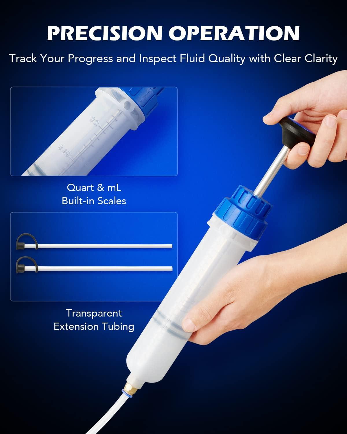 imageOrion Motor Tech 200mL Manual Fluid Extractor and Filler Syringe Style Pump for Power Steering Transmission Gear Oil ampamp Brake Fluid Changes Hand Vacuum Pump for ATV Boat Automotive Fluid Extractionblue