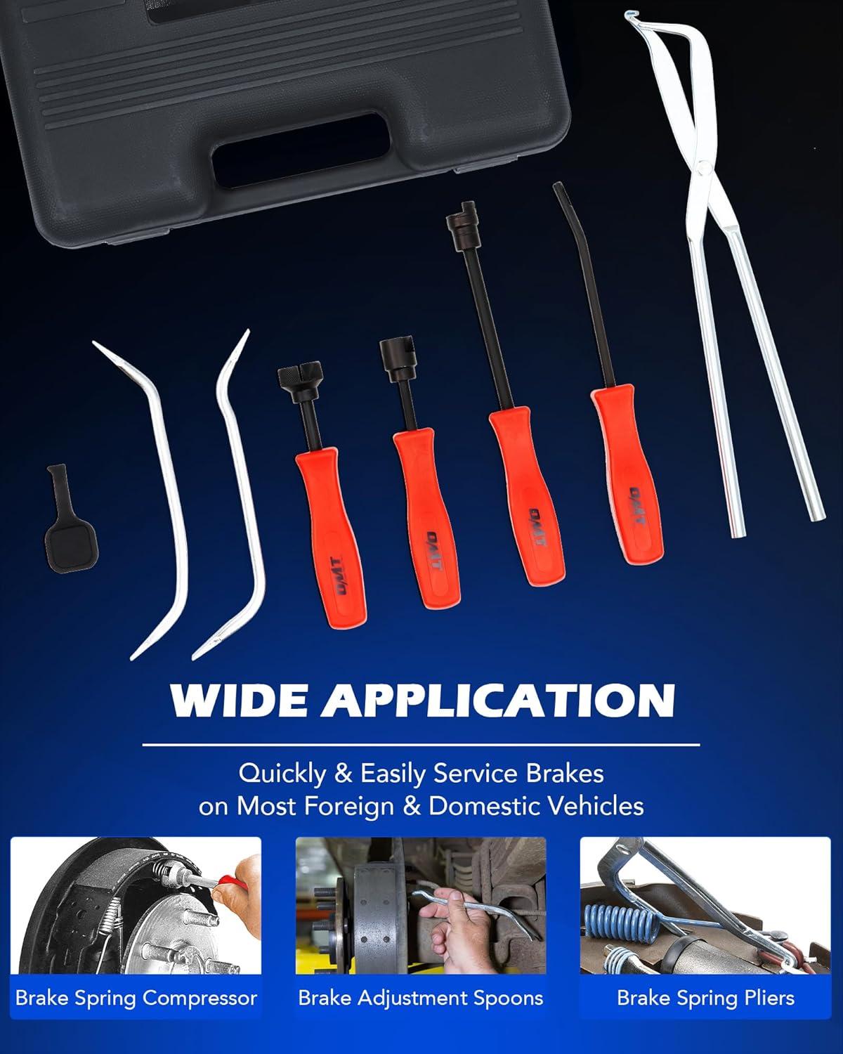 imageOrion Motor Tech 32pc Dual Brake Tools 2 in 1 Disc Brake Caliper Tool Set and Drum Brake Tool Kit Brake Caliper Tool and Brake Drum Tool with Brake Spring Tool Pliers Installer Remover AdjusterBlack