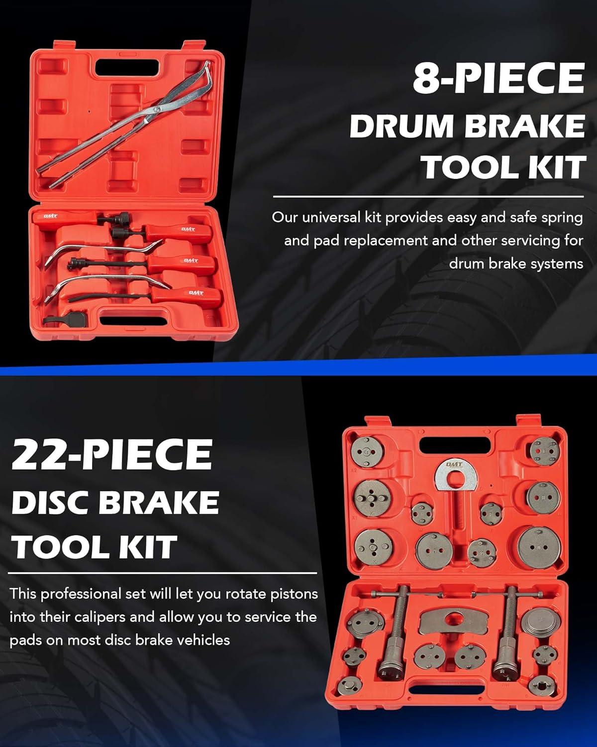 imageOrion Motor Tech 32pc Dual Brake Tools 2 in 1 Disc Brake Caliper Tool Set and Drum Brake Tool Kit Brake Caliper Tool and Brake Drum Tool with Brake Spring Tool Pliers Installer Remover AdjusterRed