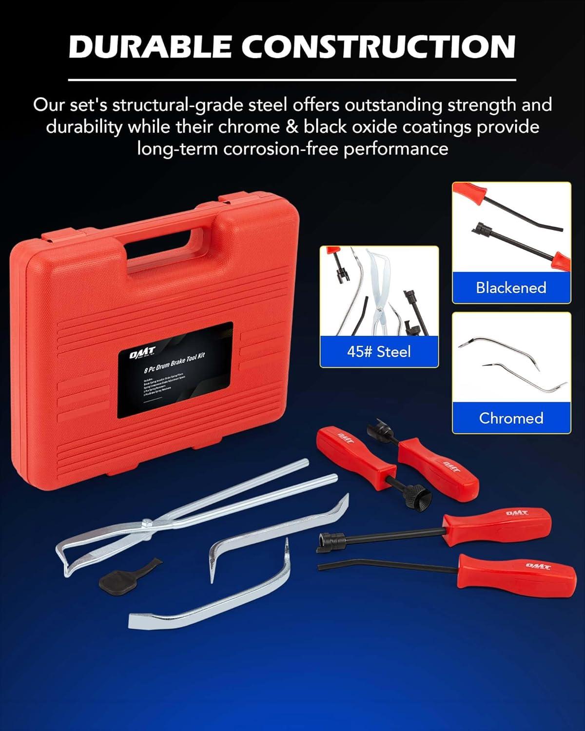 imageOrion Motor Tech 32pc Dual Brake Tools 2 in 1 Disc Brake Caliper Tool Set and Drum Brake Tool Kit Brake Caliper Tool and Brake Drum Tool with Brake Spring Tool Pliers Installer Remover AdjusterRed