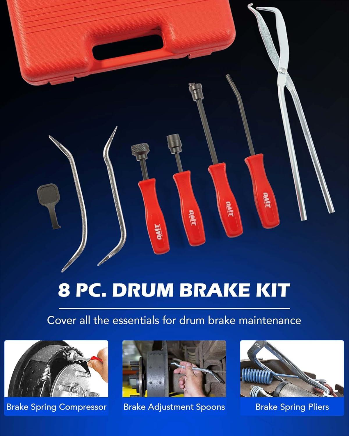 imageOrion Motor Tech 32pc Dual Brake Tools 2 in 1 Disc Brake Caliper Tool Set and Drum Brake Tool Kit Brake Caliper Tool and Brake Drum Tool with Brake Spring Tool Pliers Installer Remover AdjusterRed