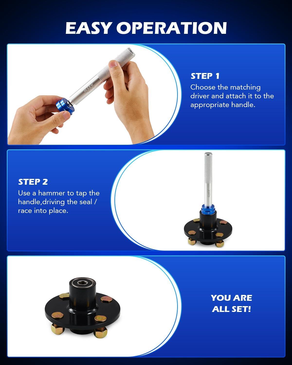 imageOrion Motor Tech 33pc Bearing Press Kit for Small Vehicles Bearing Race and Seal Driver Set with Metric SAE Adapters Seal Driver Set with 3 Knurled Handles