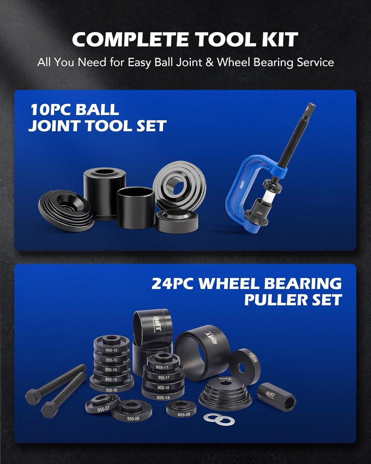 imageOrion Motor Tech 34pc Ball Joint ampamp Wheel Bearing Press Kit Front Wheel Drive Bearing Puller Tool Set with Sliding Screws Sleeves 4in1 Ball Joint Press ampamp U Joint Removal Tool Set for 2WD 4WD Car