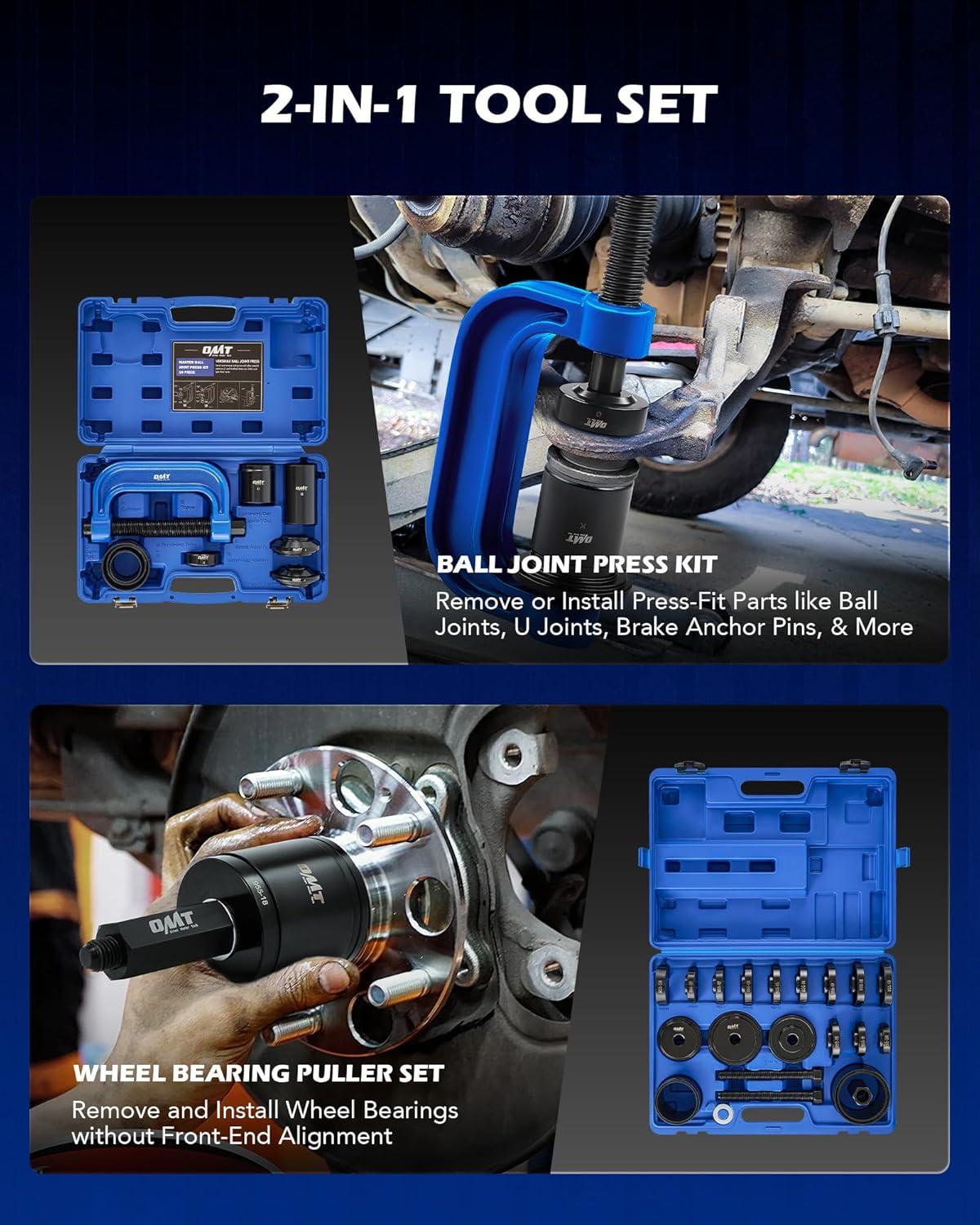 imageOrion Motor Tech 34pc Ball Joint ampamp Wheel Bearing Press Kit Front Wheel Drive Bearing Puller Tool Set with Sliding Screws Sleeves 4in1 Ball Joint Press ampamp U Joint Removal Tool Set for 2WD 4WD Car