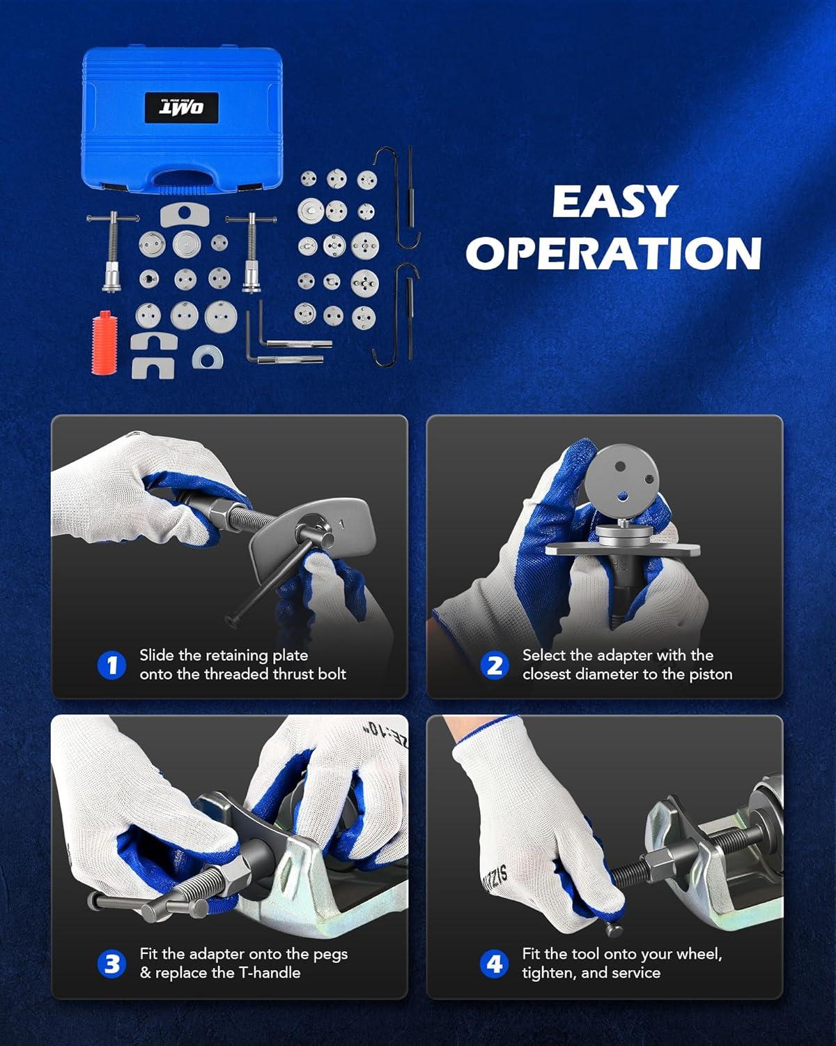 imageOrion Motor Tech 35 Piece Disc Brake Caliper Tool Kit Heavy Duty Brake Caliper Compression Tool Kit for Brake Pad Replacement Brake Piston Caliper Compressor Tool with 24 Adapters Fits Most VehiclesBlue
