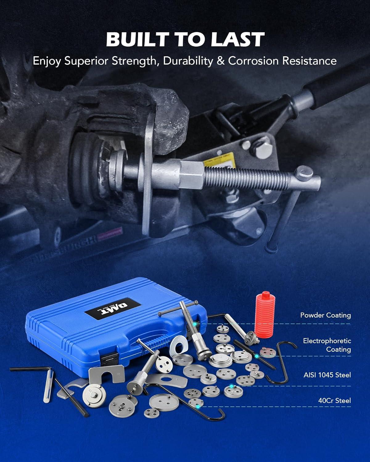 imageOrion Motor Tech 35 Piece Disc Brake Caliper Tool Kit Heavy Duty Brake Caliper Compression Tool Kit for Brake Pad Replacement Brake Piston Caliper Compressor Tool with 24 Adapters Fits Most VehiclesBlue