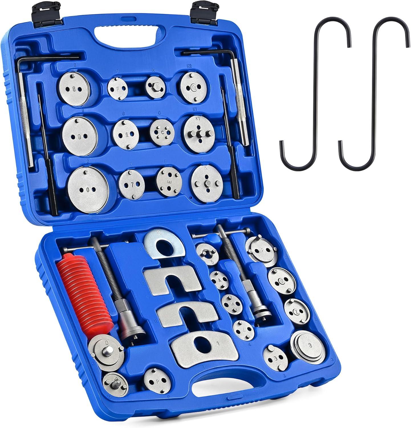 imageOrion Motor Tech 35 Piece Disc Brake Caliper Tool Kit Heavy Duty Brake Caliper Compression Tool Kit for Brake Pad Replacement Brake Piston Caliper Compressor Tool with 24 Adapters Fits Most VehiclesBlue