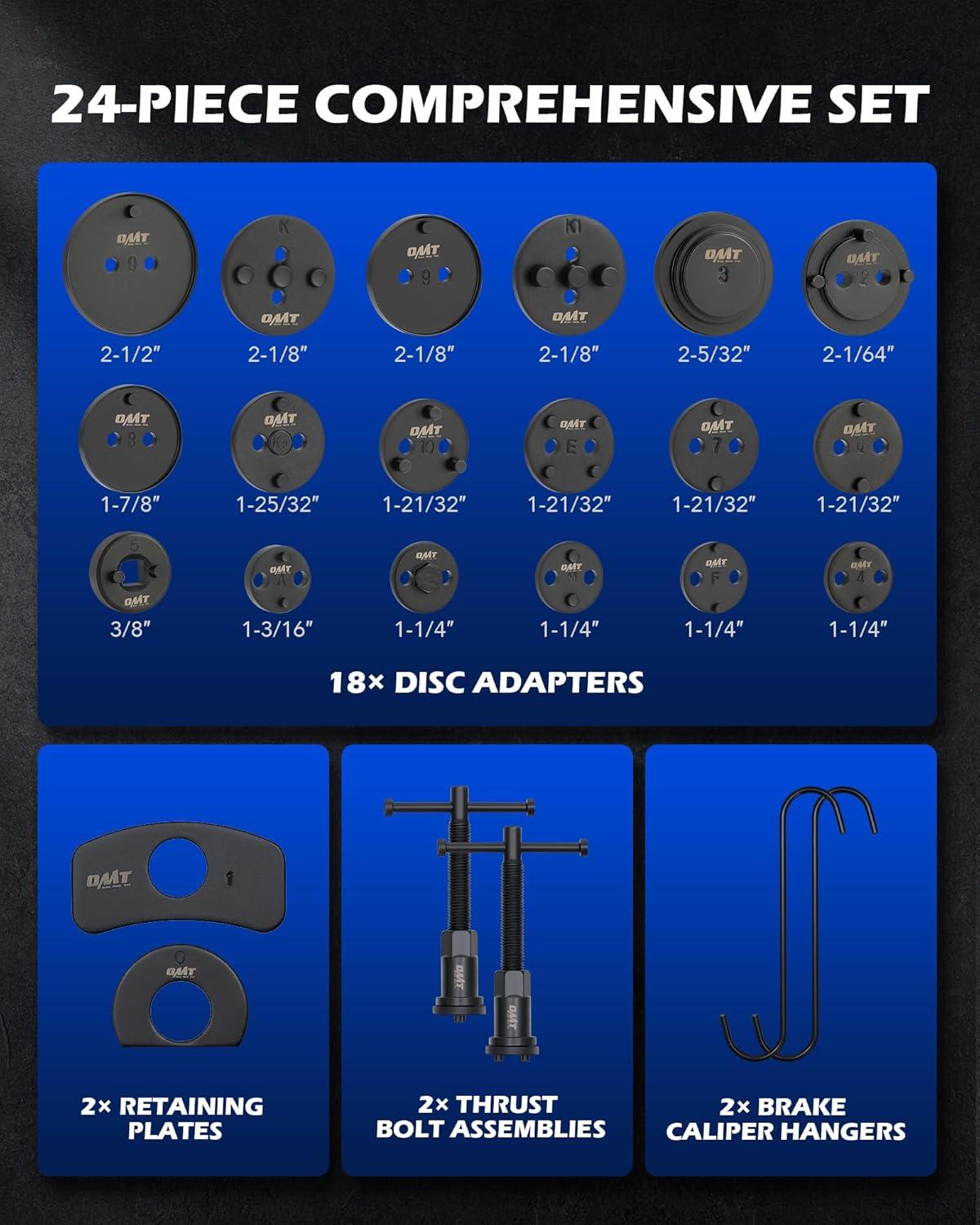 imageOrion Motor Tech 35 Piece Disc Brake Caliper Tool Kit Heavy Duty Brake Caliper Compression Tool Kit for Brake Pad Replacement Brake Piston Caliper Compressor Tool with 24 Adapters Fits Most VehiclesBlue