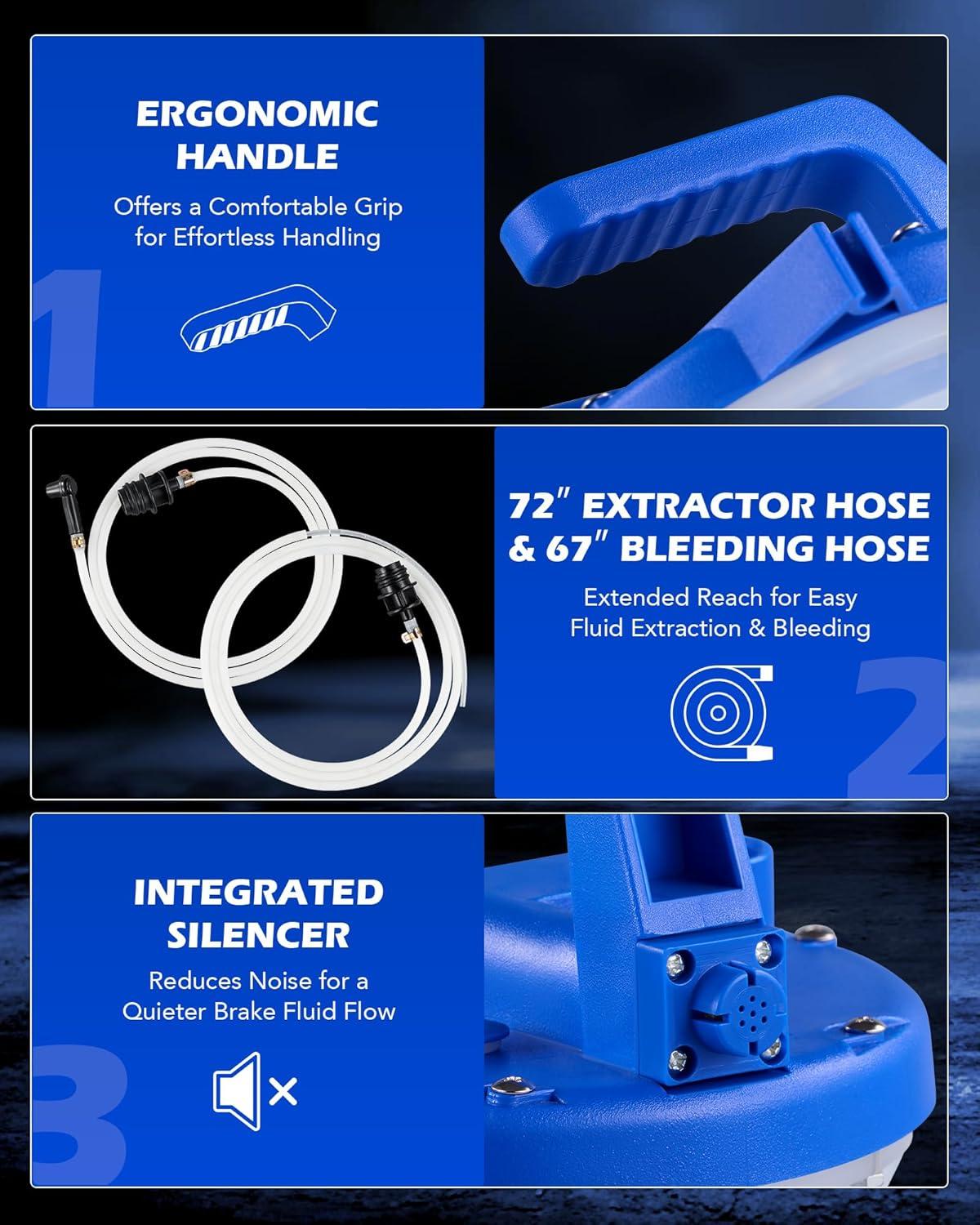 imageOrion Motor Tech 3L Vacuum Brake Bleeder Kit Pneumatic Brake Fluid Bleeder Kit with 32 qt Brake Fluid Extractor 1L Refilling Bottle 18 Adapters One Person Brake Bleed Fluid Pump Brake Bleeding Tool
