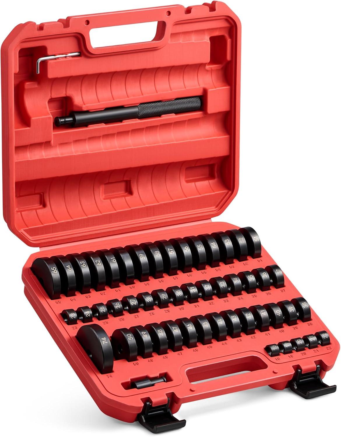 imageOrion Motor Tech 52in1 Custom Bushing Driver Tool Set and Transmission Wheel Axle Bearing Race Seal Installer Remover Bush Removal Puller Bearing Press Tool Kitred