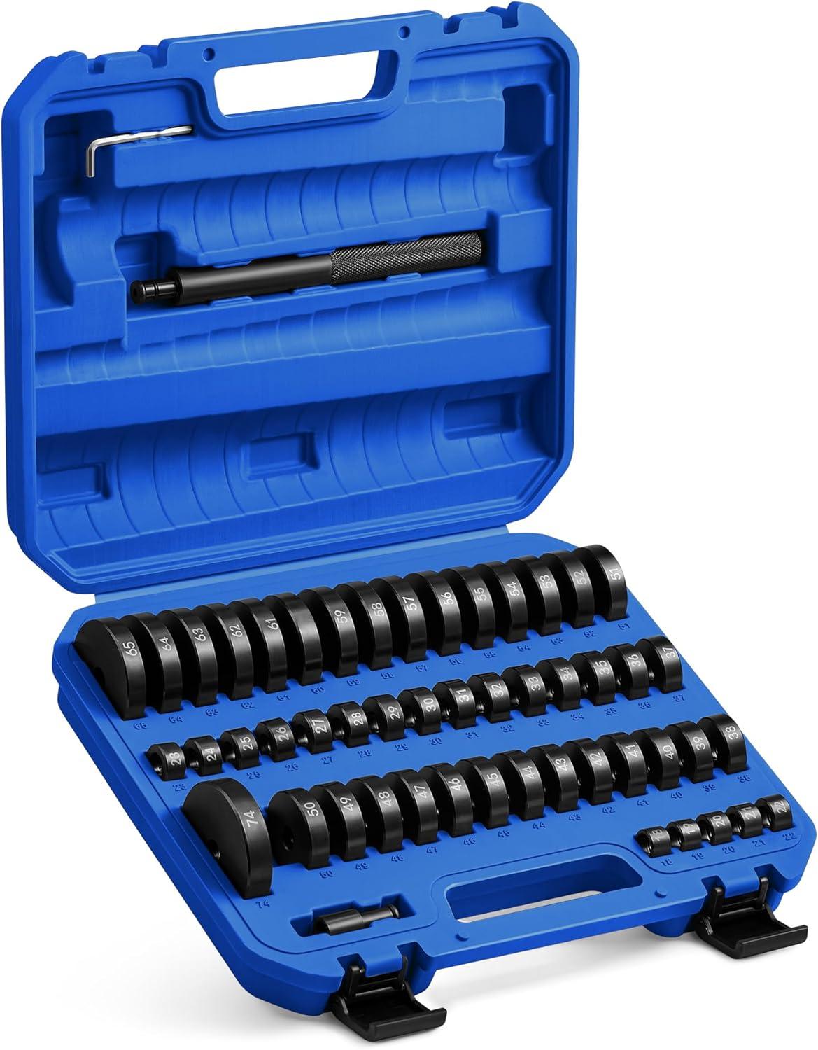imageOrion Motor Tech 52in1 Custom Bushing Driver Tool Set and Transmission Wheel Axle Bearing Race Seal Installer Remover Bush Removal Puller Bearing Press Tool Kitblue