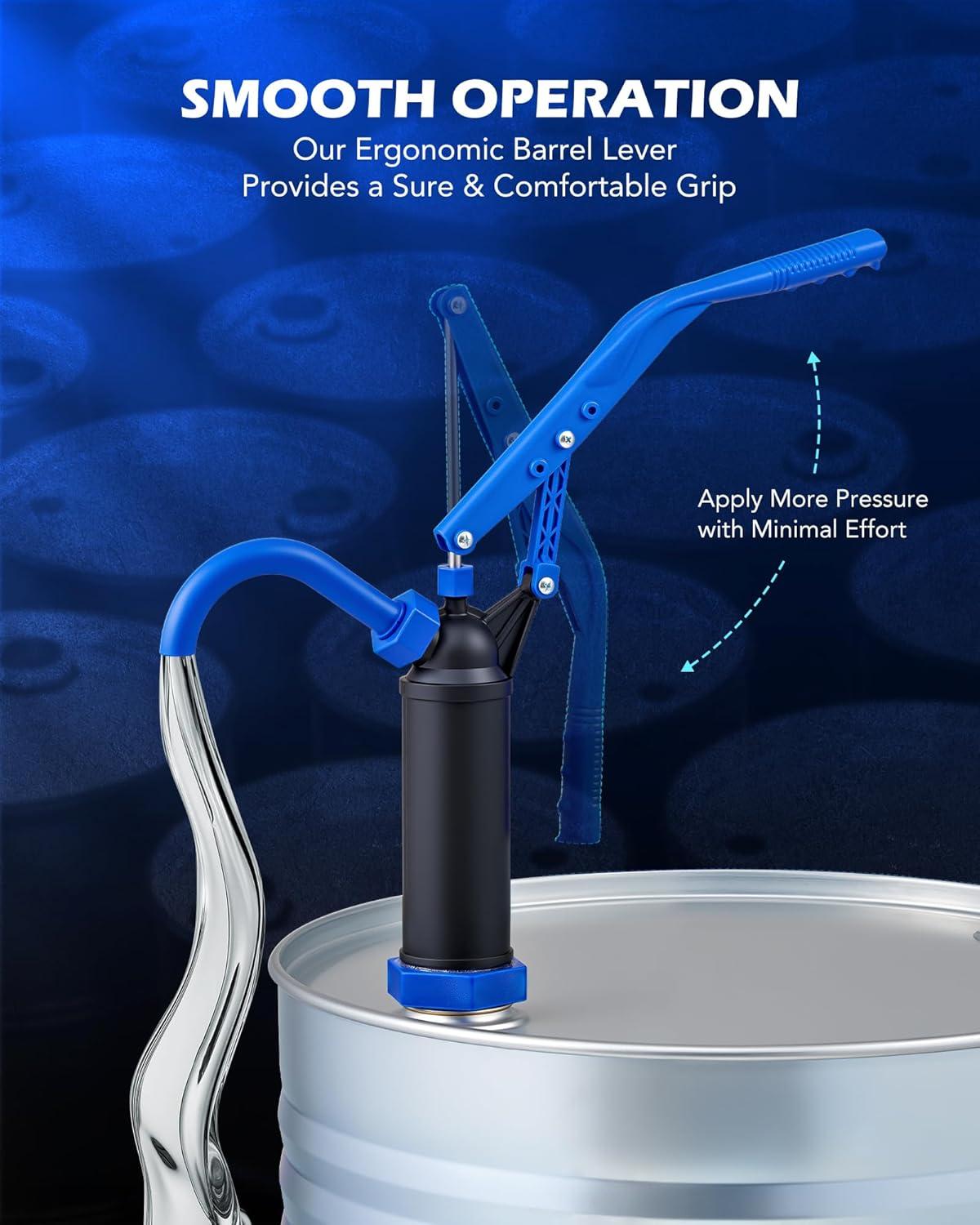 imageOrion Motor Tech 55 Gallon Drum Pump Fits 5 to 55 Gallon Drums ampamp Barrels Lever Action Barrel Pump with 3 Section Suction Tube for Transfer of Chemicals Acidic Solutions Fuels Water Based Fluids