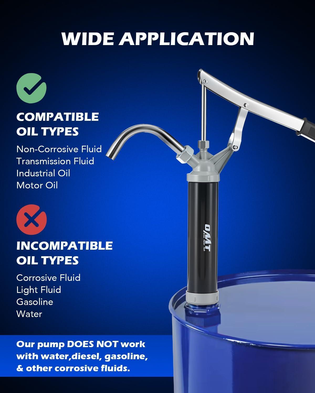 imageOrion Motor Tech 55 Gallon Drum Pump Lever Action Barrel Pump for 15 to 55gal Drums Heavy Duty Barrel Hand Pump with Telescoping Suction Tube Transferring Heating Oil Motor Oil Transmission Fluid