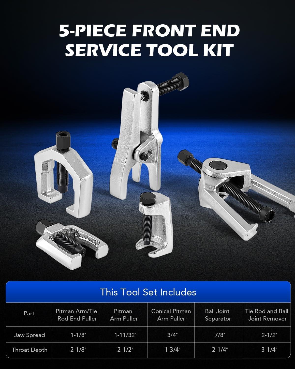 imageOrion Motor Tech 5in1 Ball Joint Separator Pitman Arm Puller Tie Rod End Tool Set for Front End Service Splitter Removal Kit BS06Red