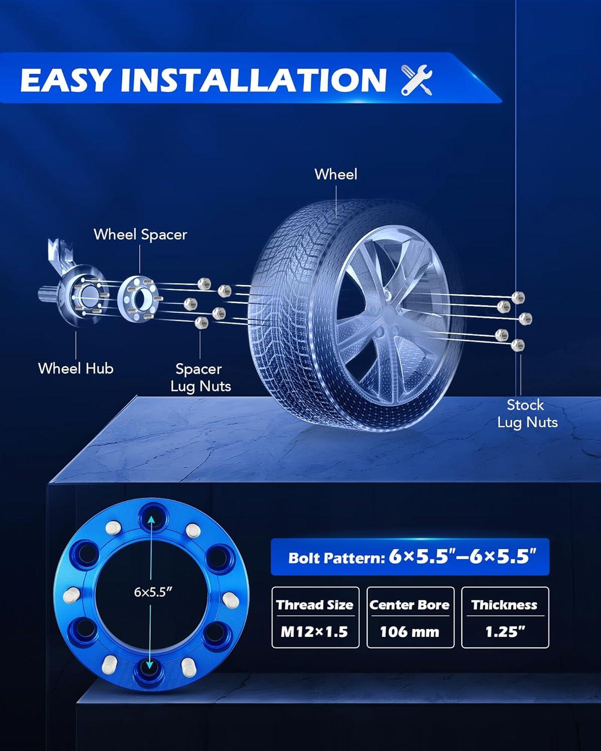 imageOrion Motor Tech 6x55 Wheel Spacers 125in Blue Wheel Spacer Kit Compatible with FJ Cruiser Tacoma 4Runner Tundra 6x1397mm Hub Centric Wheel Spacers 106mm Bore with 12x15 Studs Set of 4