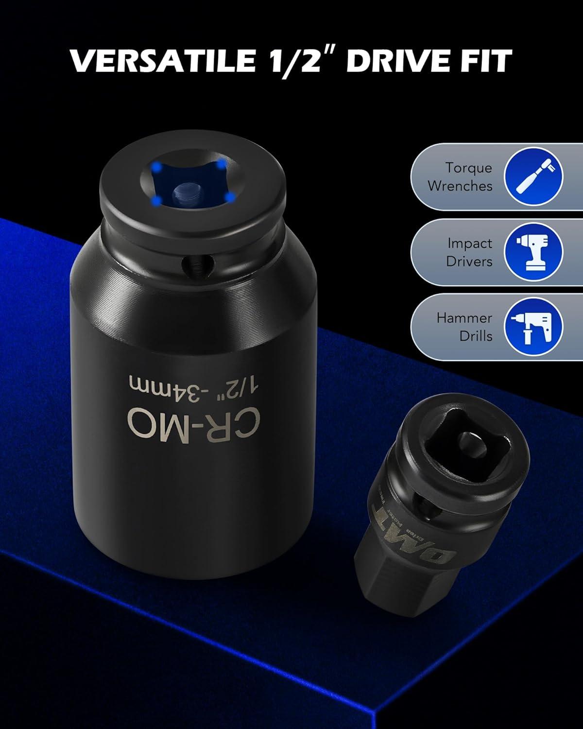imageOrion Motor Tech 8pc Axle Nut Socket Set 12 in Drive Metric 12 Point CRMO Axle Nut Impact Socket Set ExtraDeep Spindle Axle Nut Sockets with Storage Case 14mm 17mm 19mm 30mm 32mm 34mm 35mm 36mm