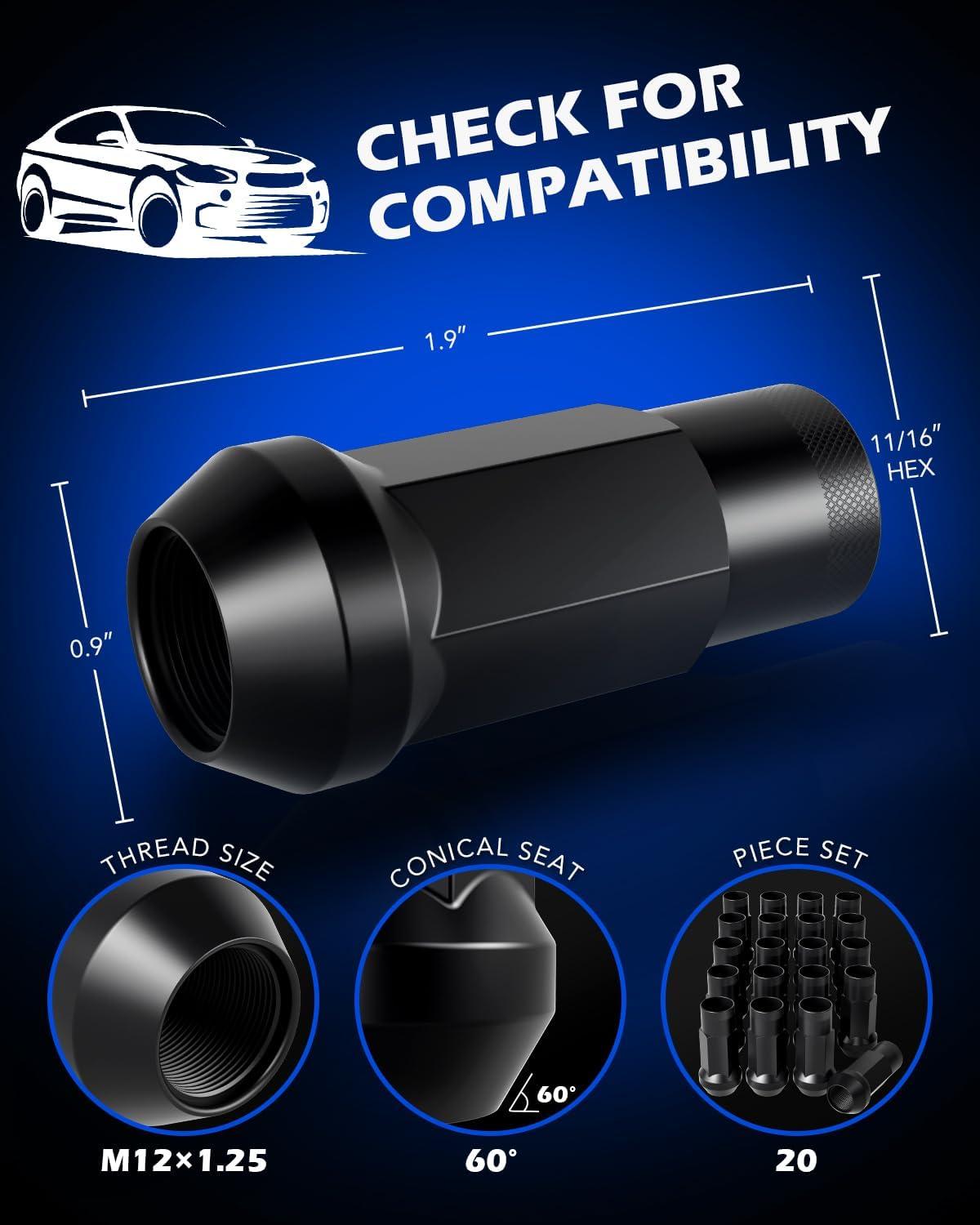imageOrion Motor Tech 91618 Wheel Lug Nuts 32 Pack Black 916 x 18 Trim Lug Nuts 2 inches Tall Spline Drive Cone Seat Compatible with Dodge 19942011 Ram 2500 3500 Aftermarket Wheel 8x65 5x55Black