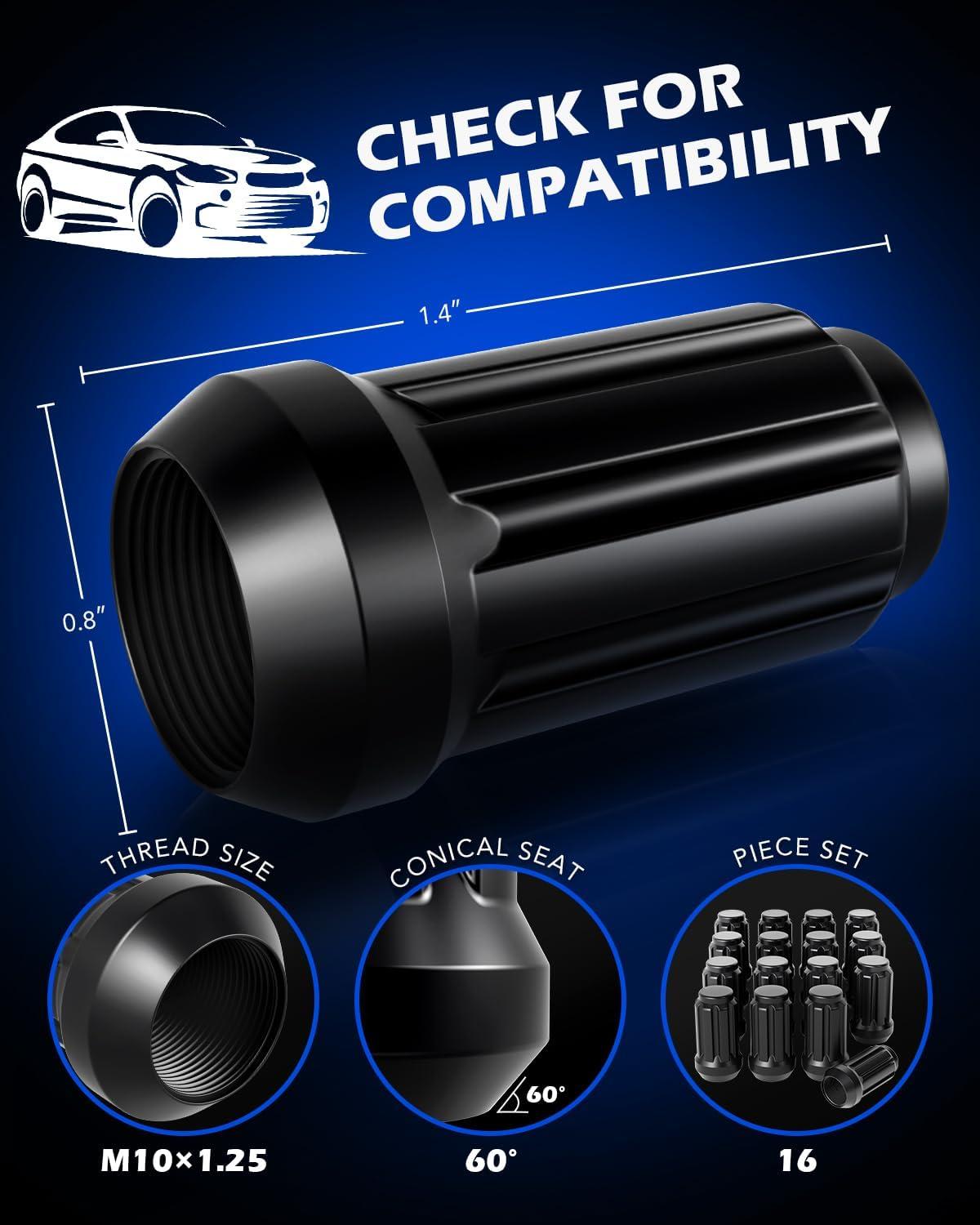 imageOrion Motor Tech 91618 Wheel Lug Nuts 32 Pack Black 916 x 18 Trim Lug Nuts 2 inches Tall Spline Drive Cone Seat Compatible with Dodge 19942011 Ram 2500 3500 Aftermarket Wheel 8x65 5x55Black