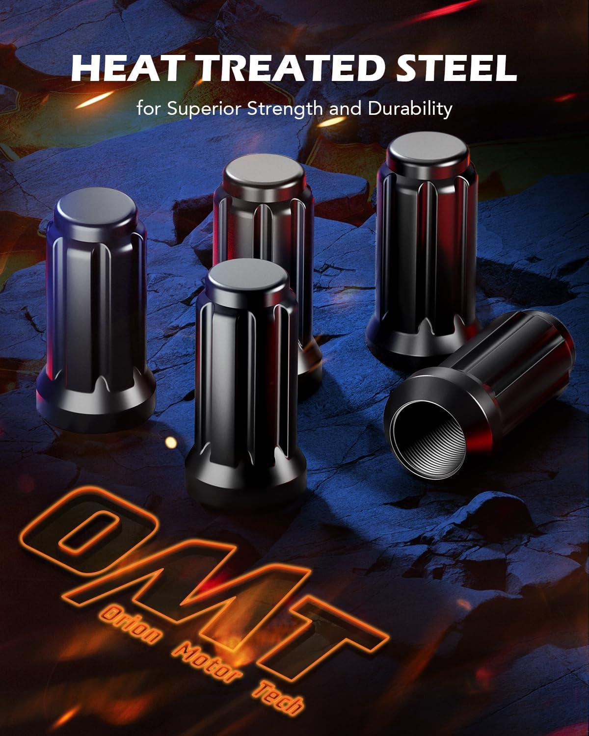 imageOrion Motor Tech 91618 Wheel Lug Nuts 32 Pack Black 916 x 18 Trim Lug Nuts 2 inches Tall Spline Drive Cone Seat Compatible with Dodge 19942011 Ram 2500 3500 Aftermarket Wheel 8x65 5x55Black