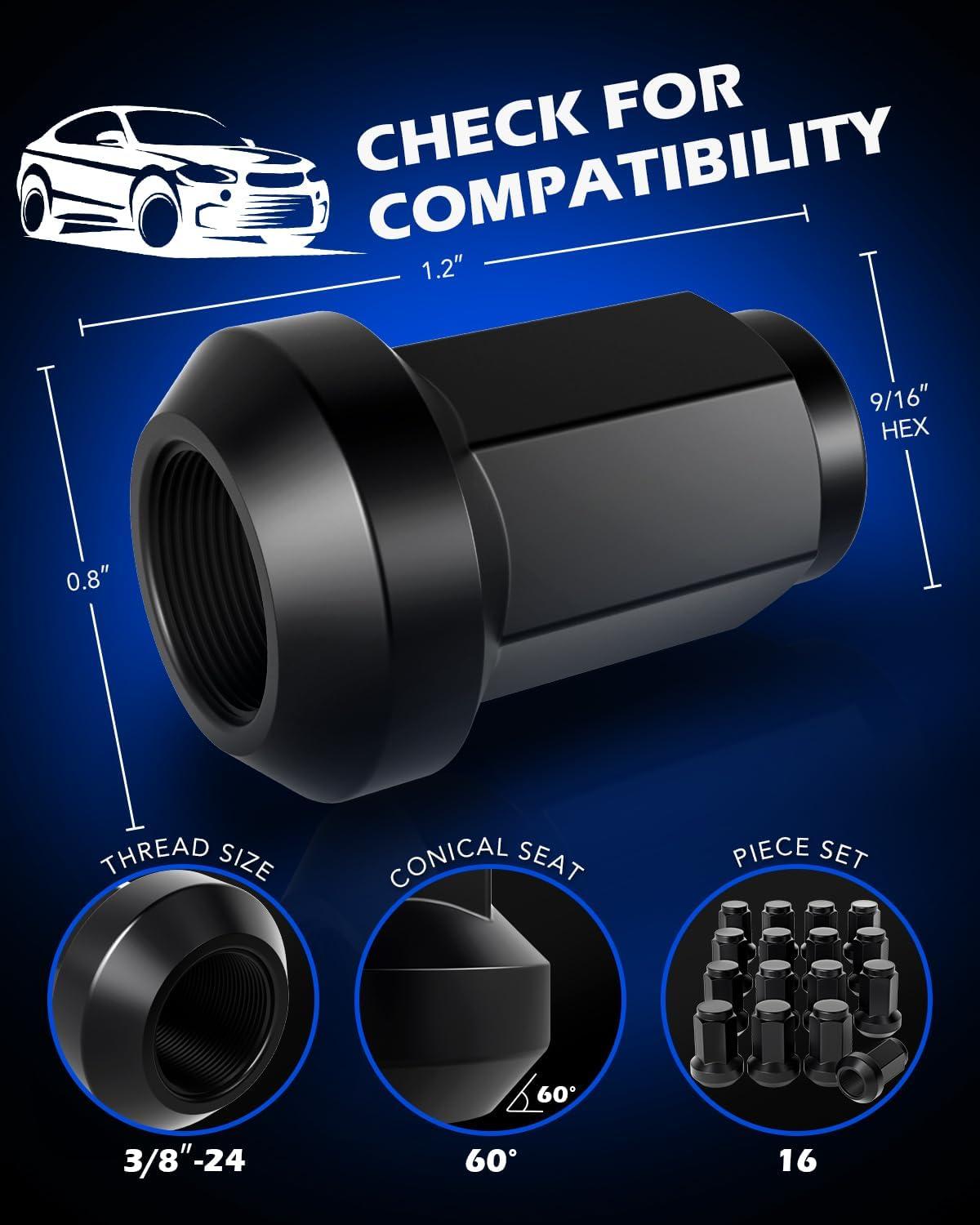 imageOrion Motor Tech 91618 Wheel Lug Nuts 32 Pack Black 916 x 18 Trim Lug Nuts 2 inches Tall Spline Drive Cone Seat Compatible with Dodge 19942011 Ram 2500 3500 Aftermarket Wheel 8x65 5x55Black