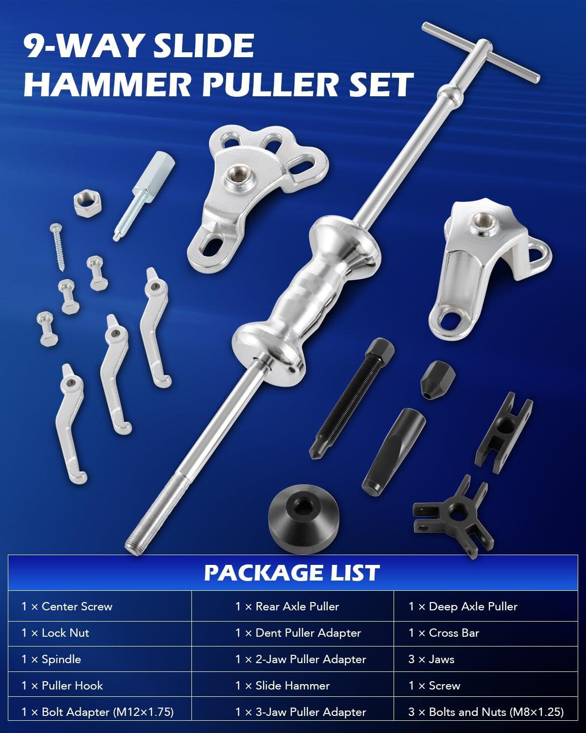 imageOrion Motor Tech 9Way Slide Hammer Puller Set Front Wheel Hub Bearing Remover ampamp Rear Wheel Axle Hub Dent Shaft Puller Tool Kitblack case
