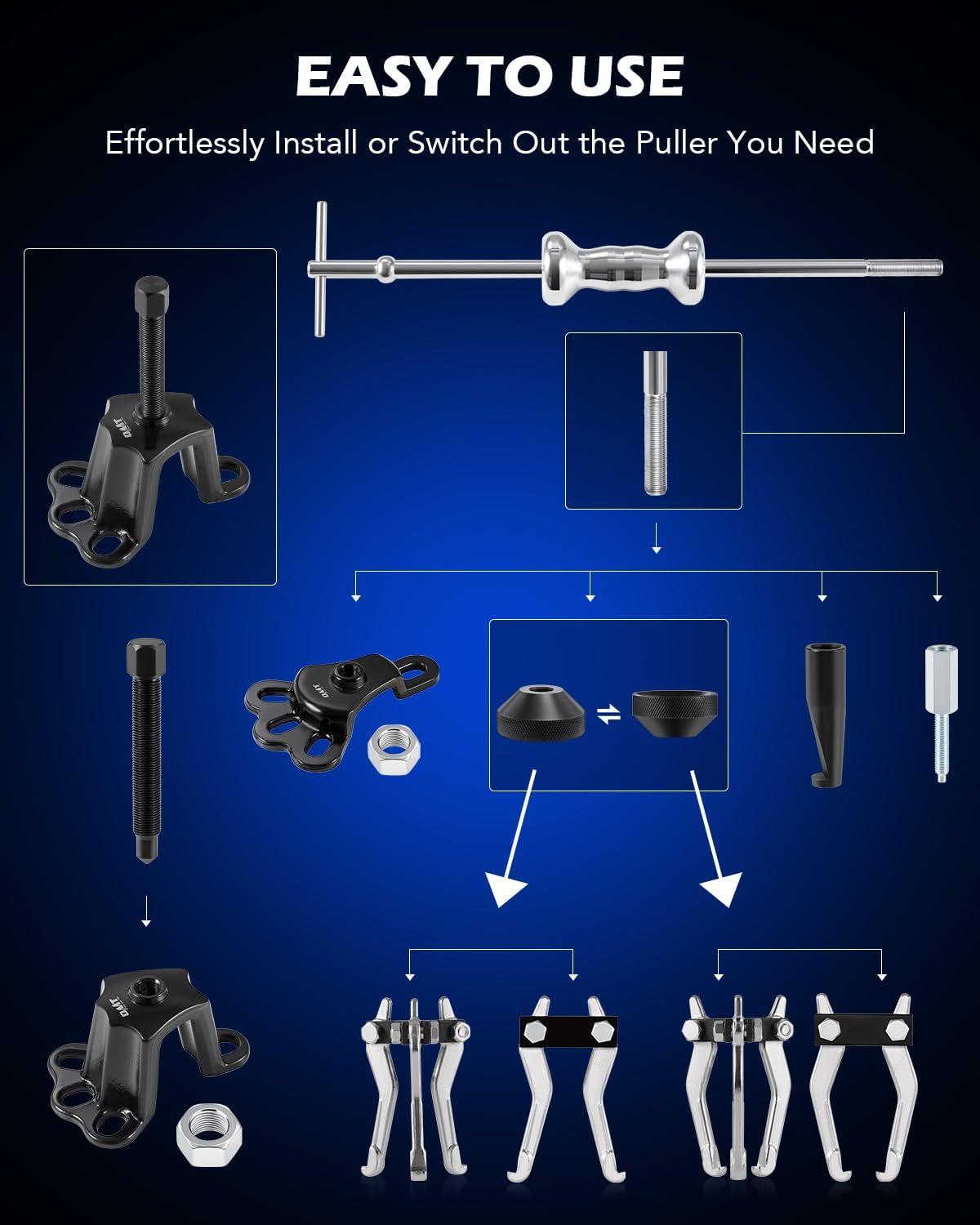 imageOrion Motor Tech 9Way Slide Hammer Puller Set Front Wheel Hub Bearing Remover ampamp Rear Wheel Axle Hub Dent Shaft Puller Tool Kitblue case